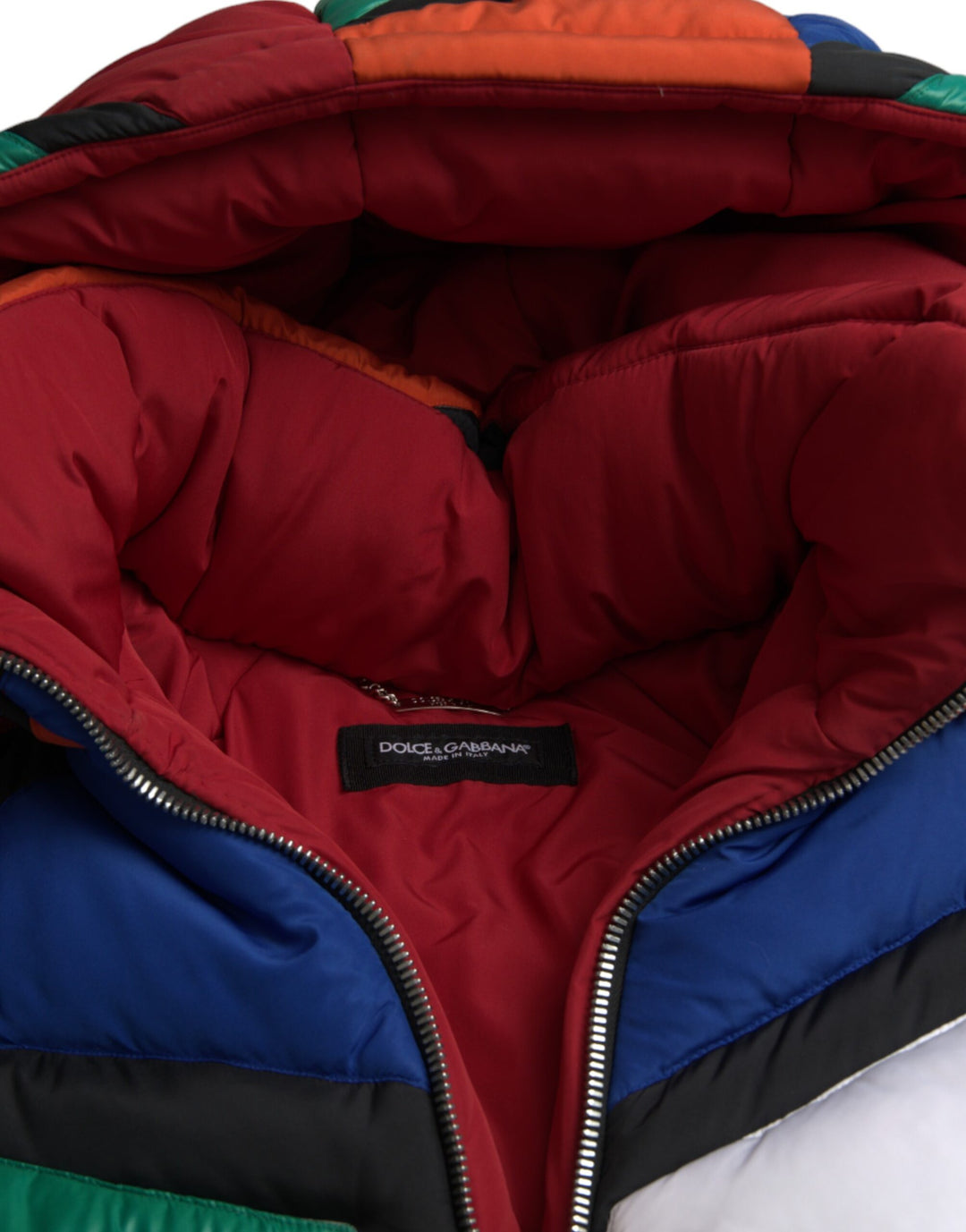 Multicolor quilted hooded puffer jacket