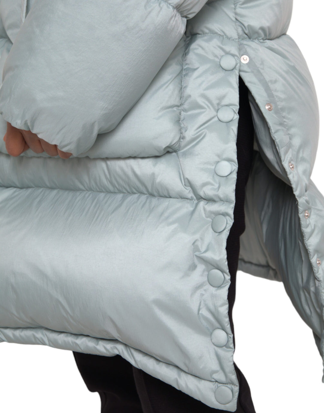 Light blue quilted hooded puffer jacket men