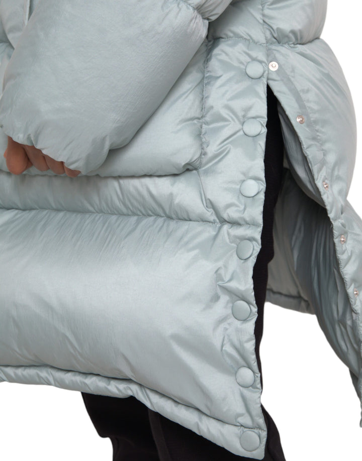Light blue quilted hooded puffer jacket men