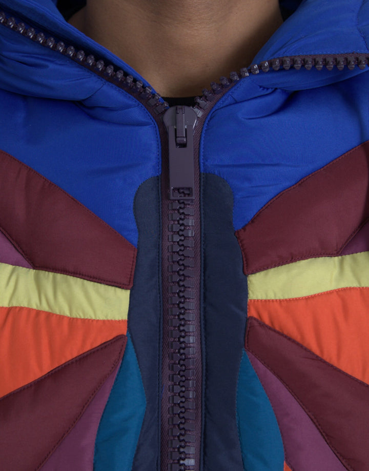 Multicolor butterfly hooded puffer jacket