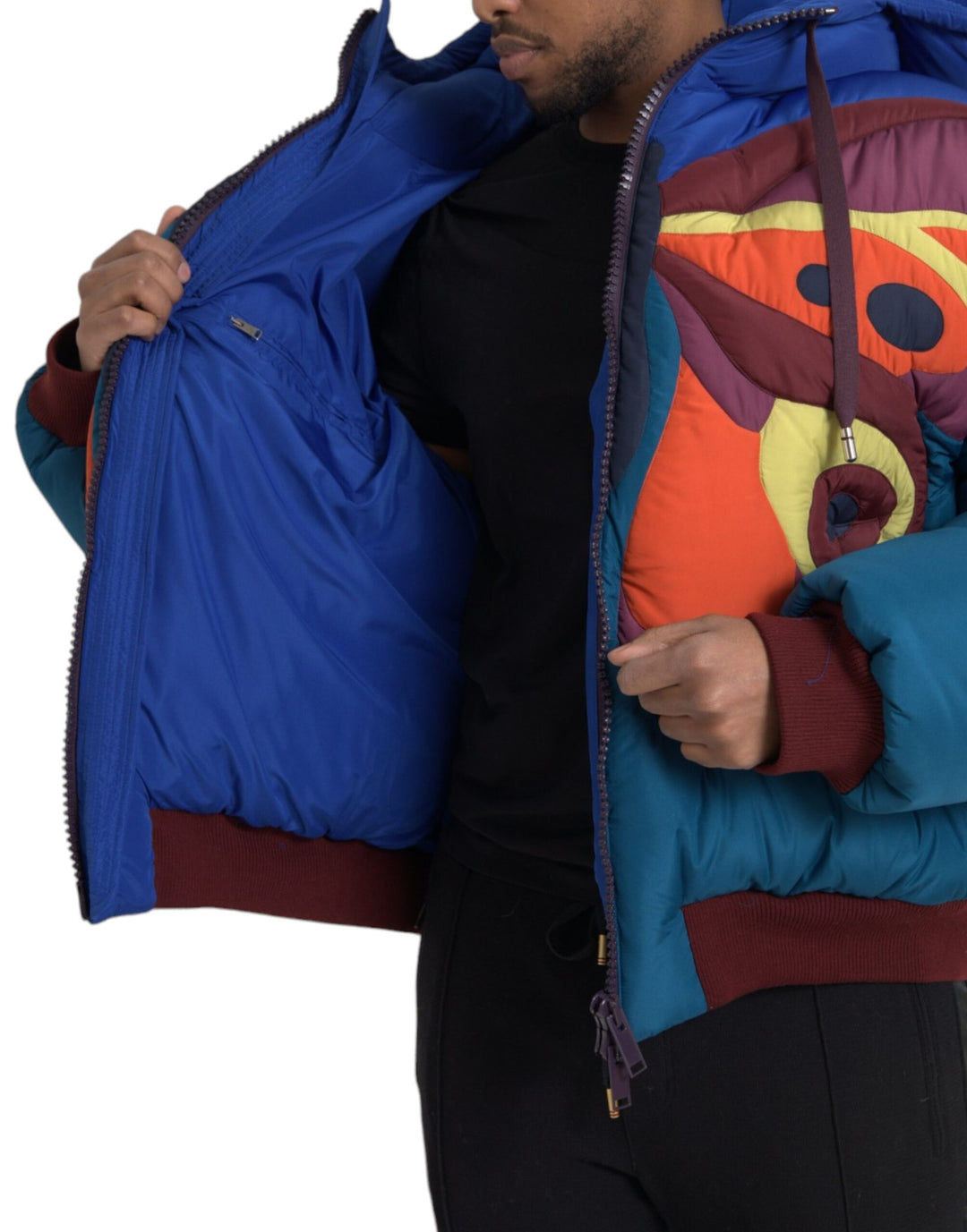 Multicolor butterfly hooded puffer jacket