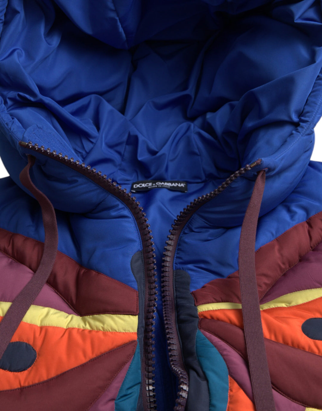 Multicolor butterfly hooded puffer jacket