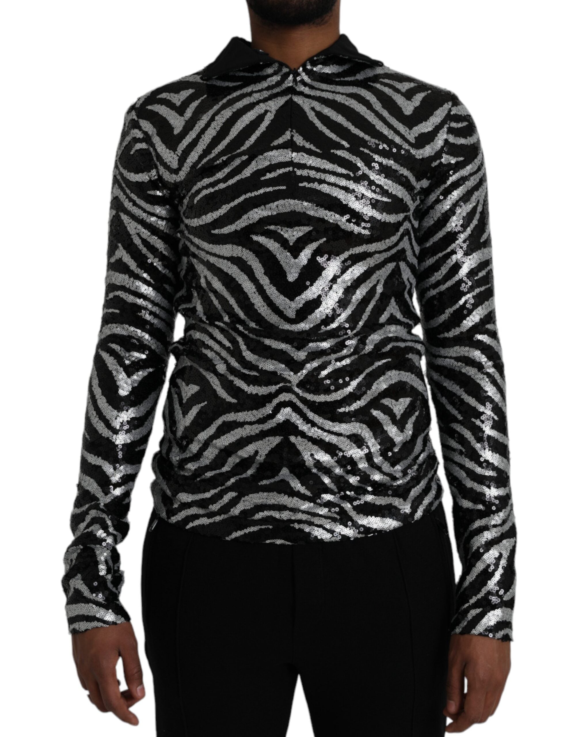 Black and silver polyester sweater with sequins