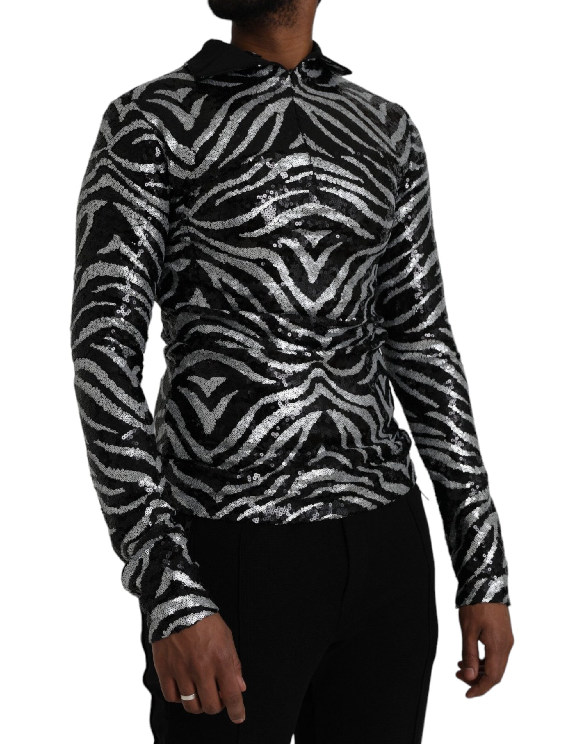 Black and silver polyester sweater with sequins