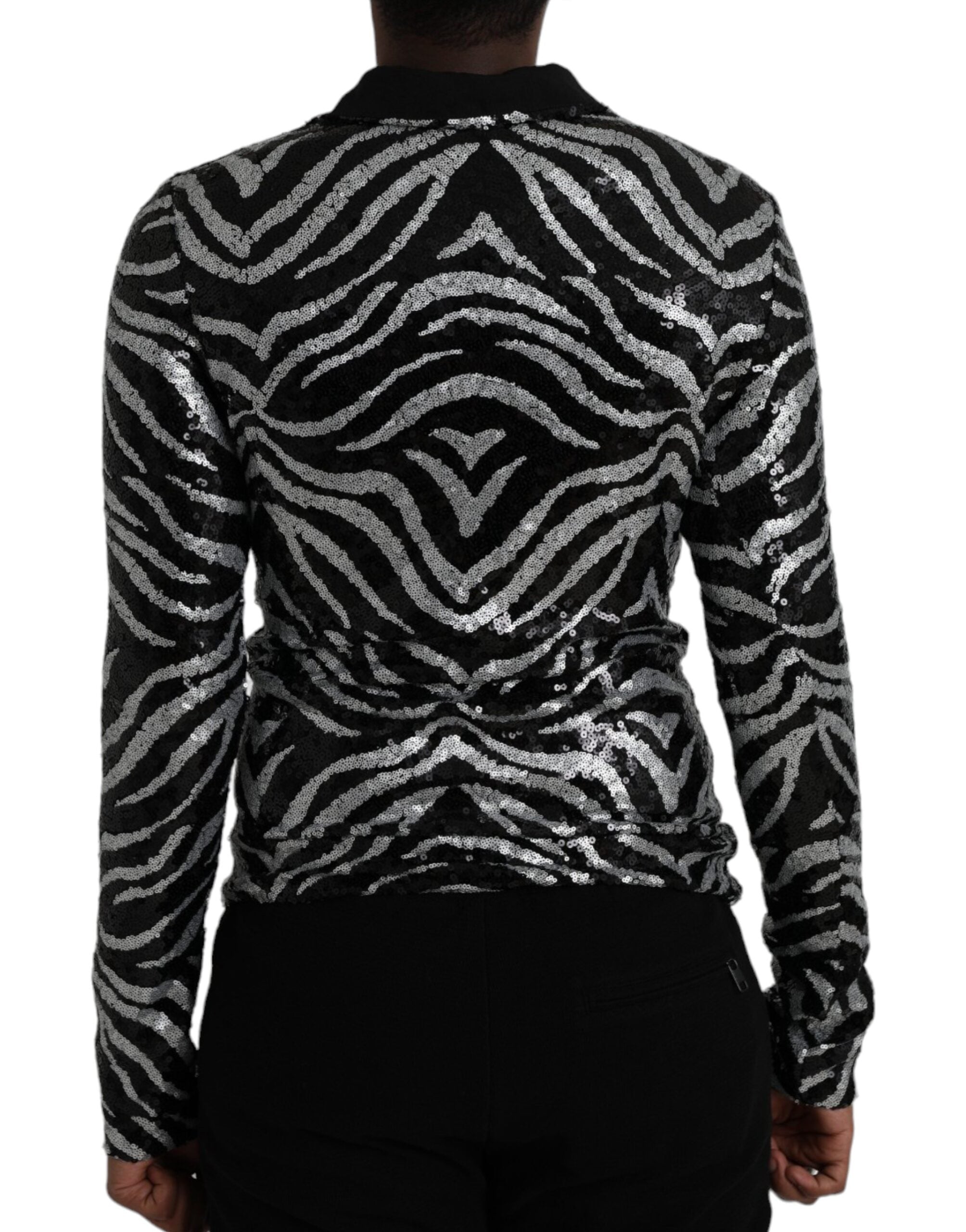 Black and silver polyester sweater with sequins