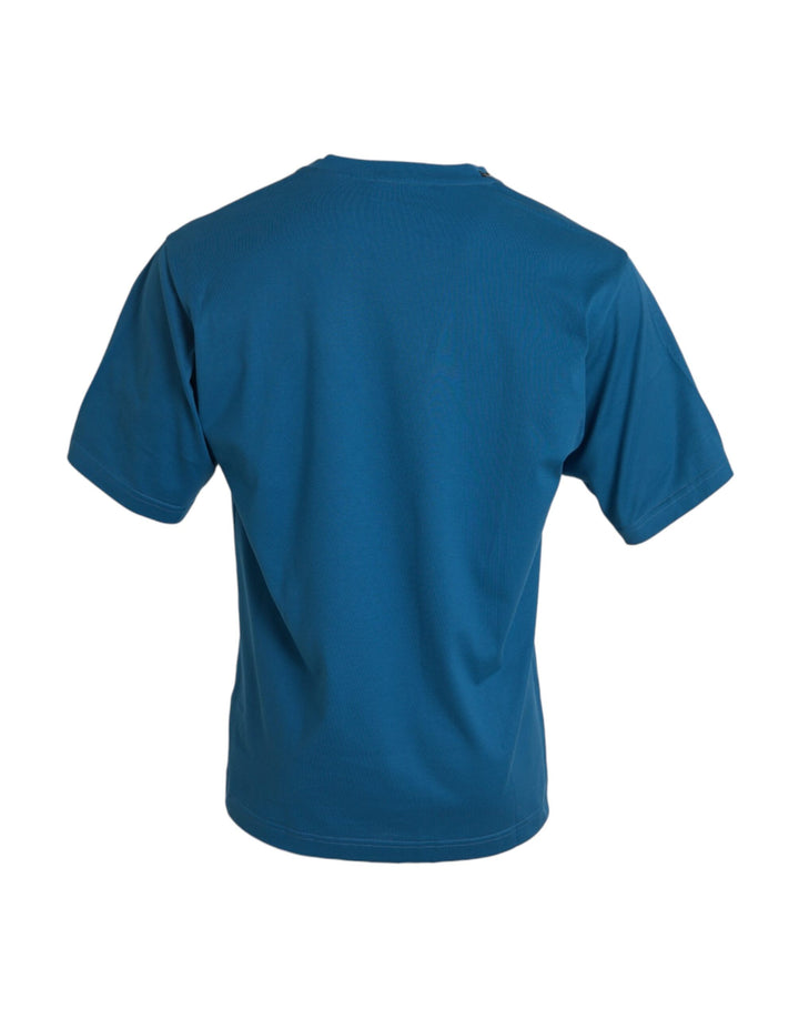 Blaues Logo-Rundhals-T-Shirt mit kurzen Ärmeln