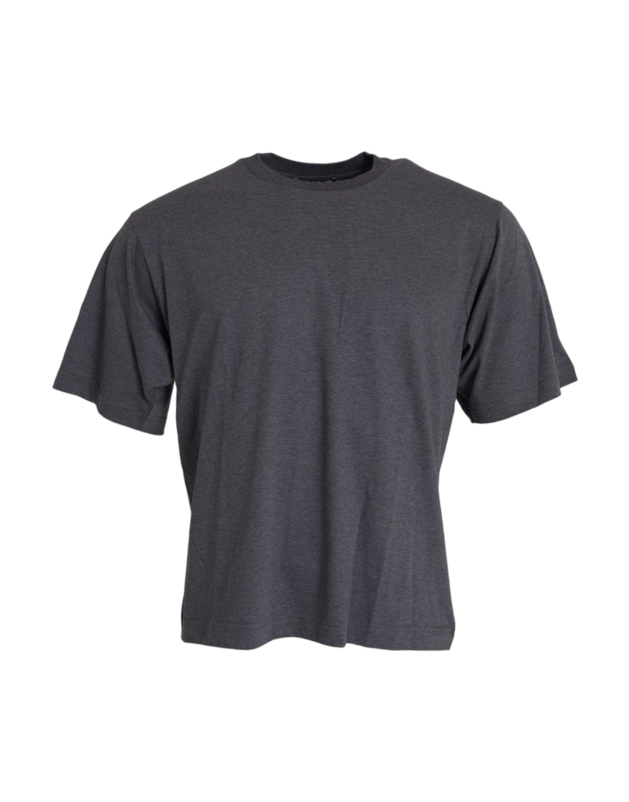 Grey cotton T-shirt with round neck and short sleeves