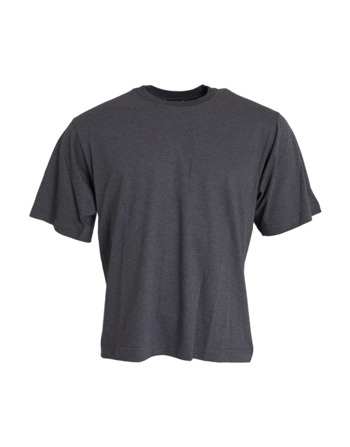 Grey cotton T-shirt with round neck and short sleeves