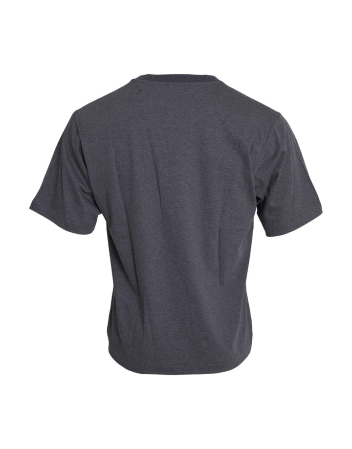 Grey cotton T-shirt with round neck and short sleeves