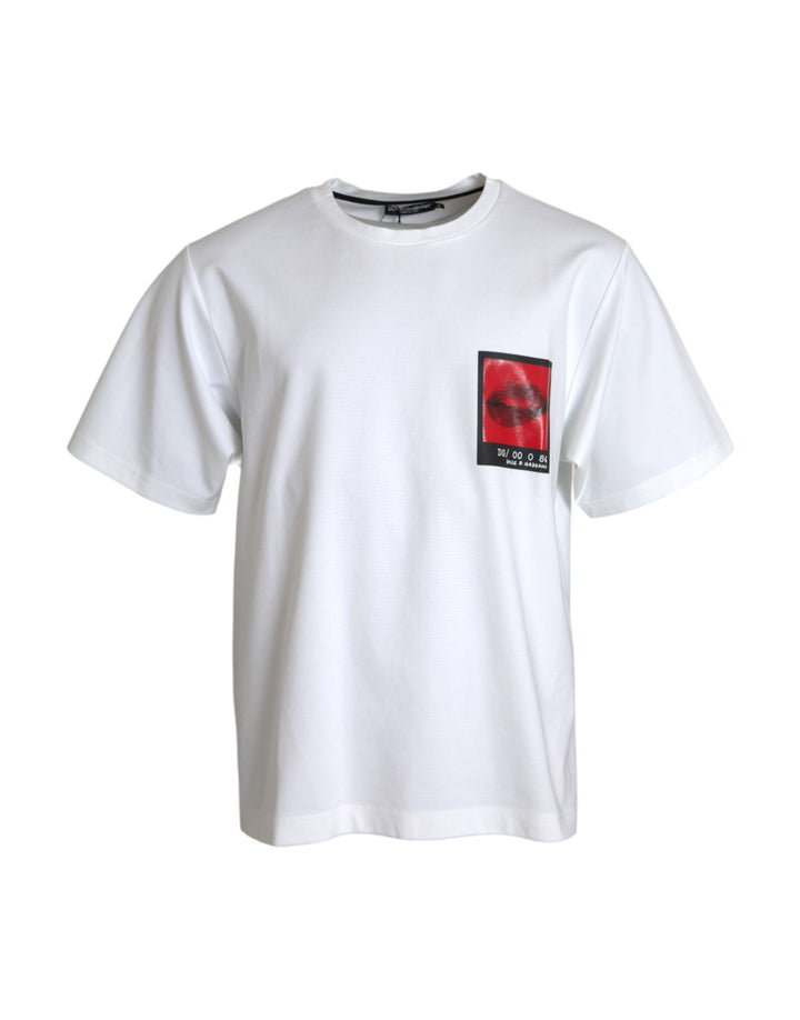 Weißes T-Shirt mit roten Lippen aus Baumwolle für Männer