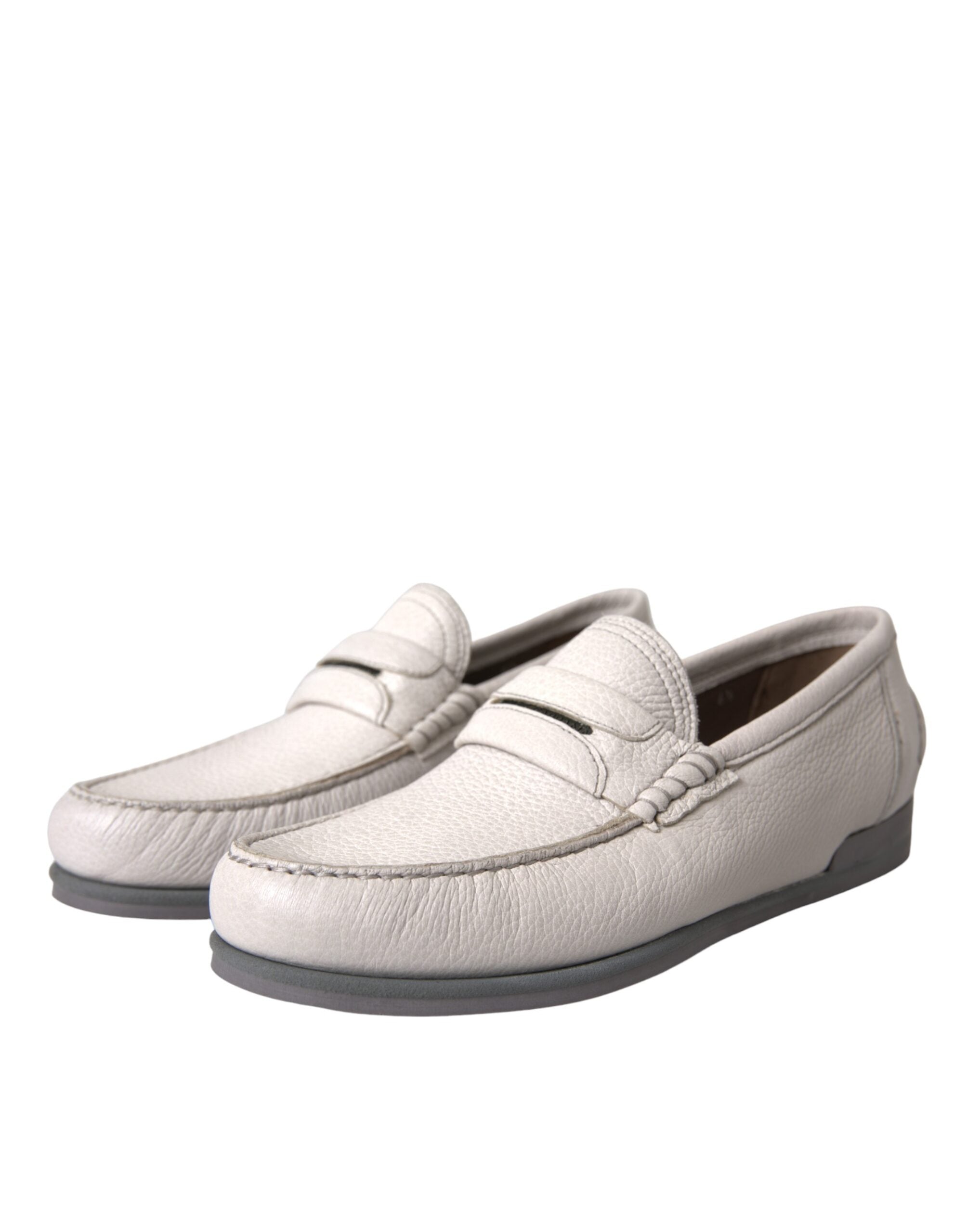 White Grey Leather Slip Mocassin Shoes Loafer