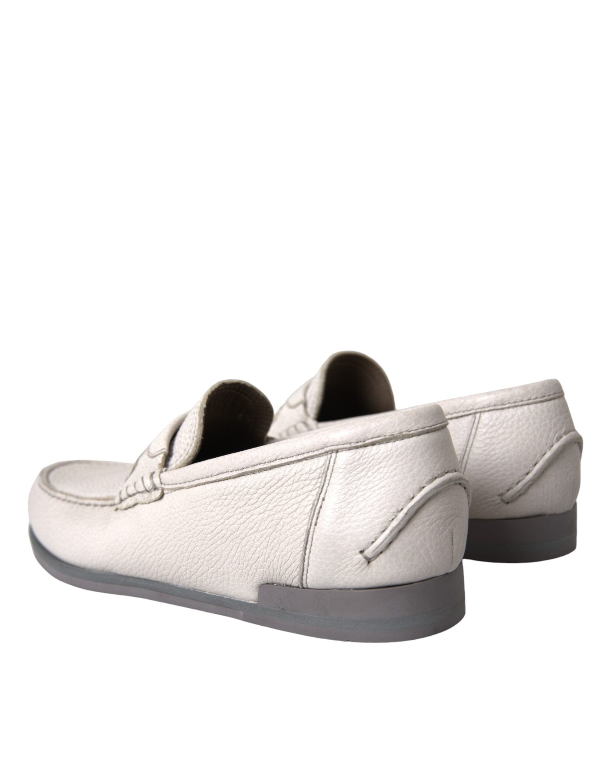 White Grey Leather Slip Mocassin Shoes Loafer