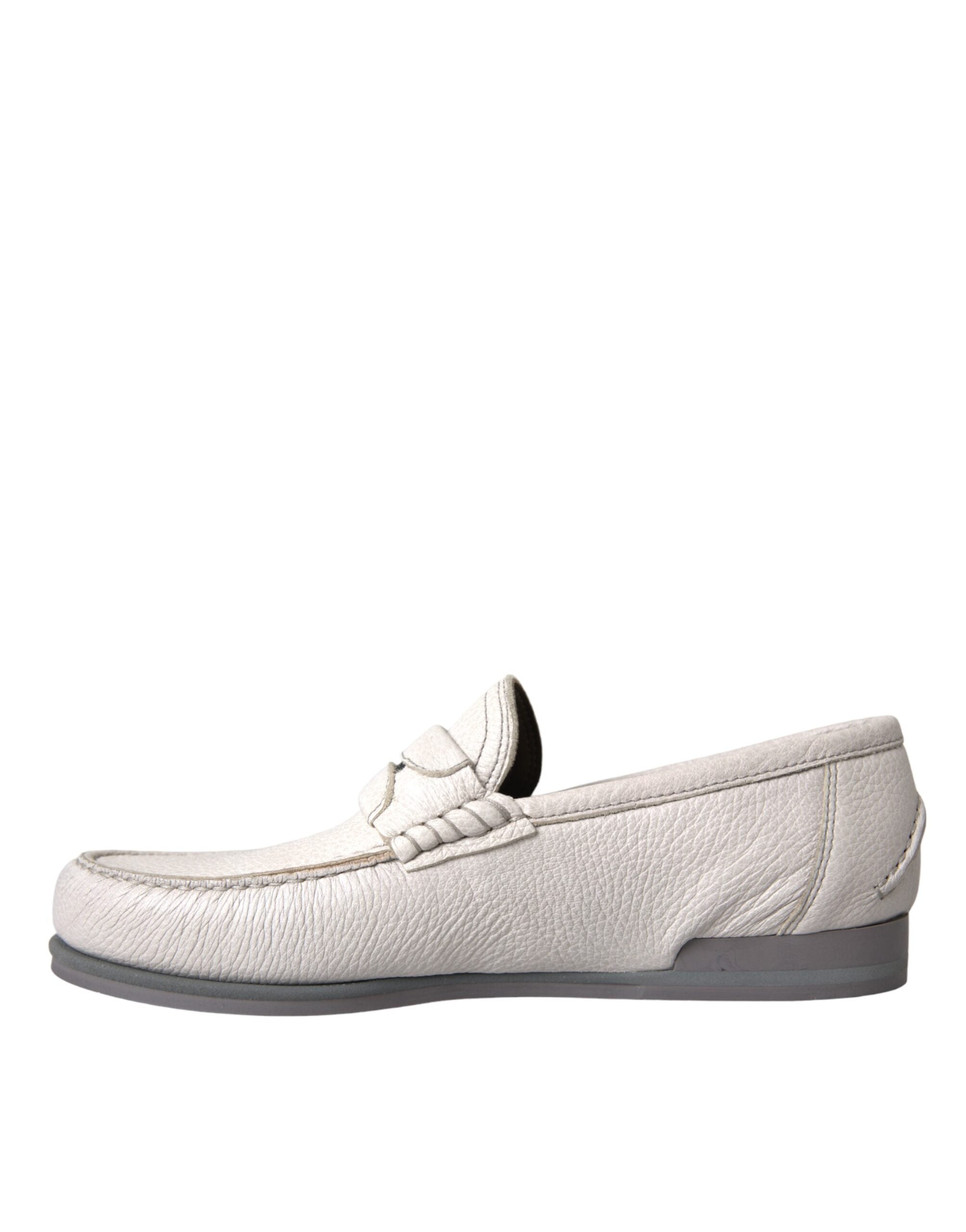 White Grey Leather Slip Mocassin Shoes Loafer