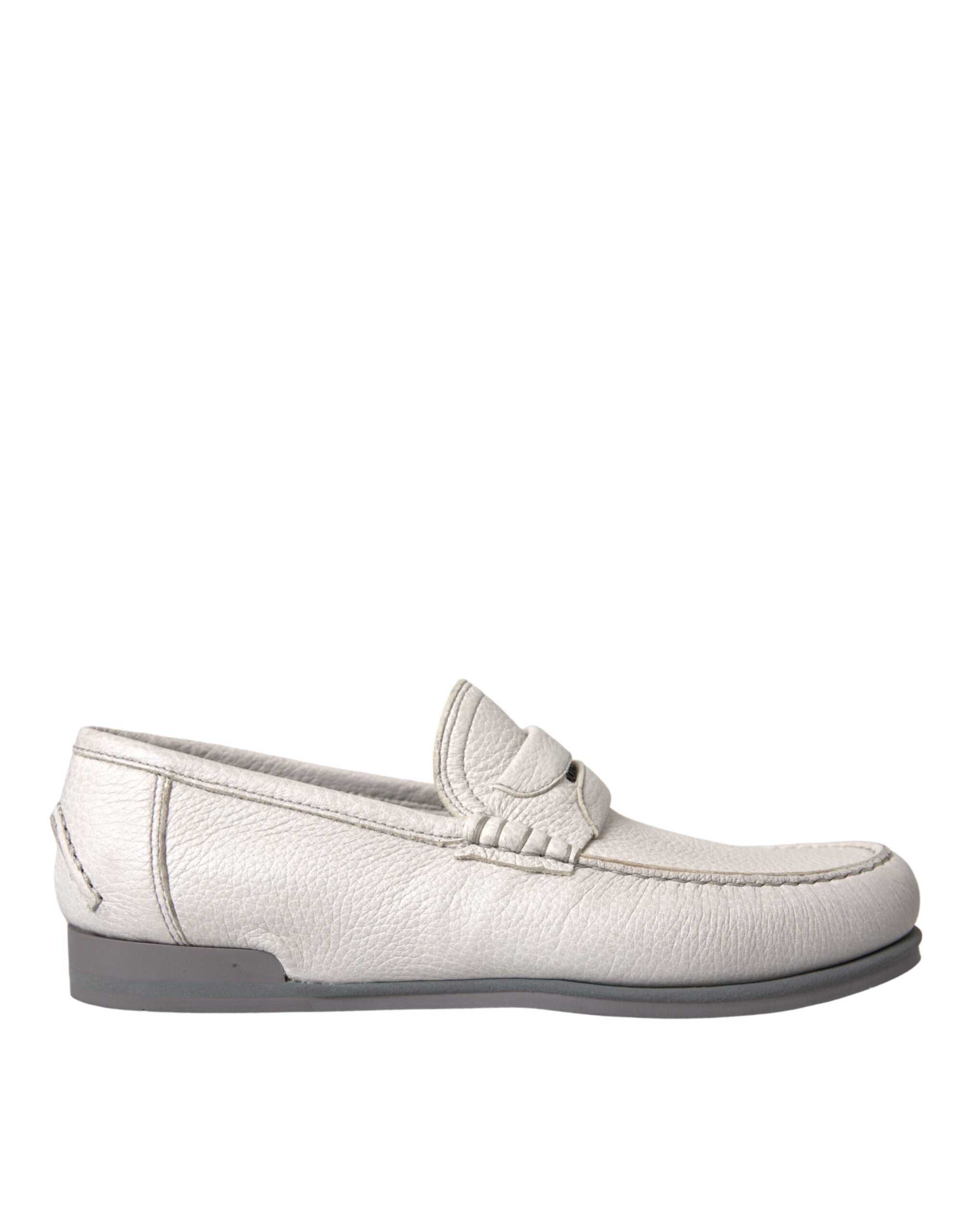 White Grey Leather Slip Mocassin Shoes Loafer