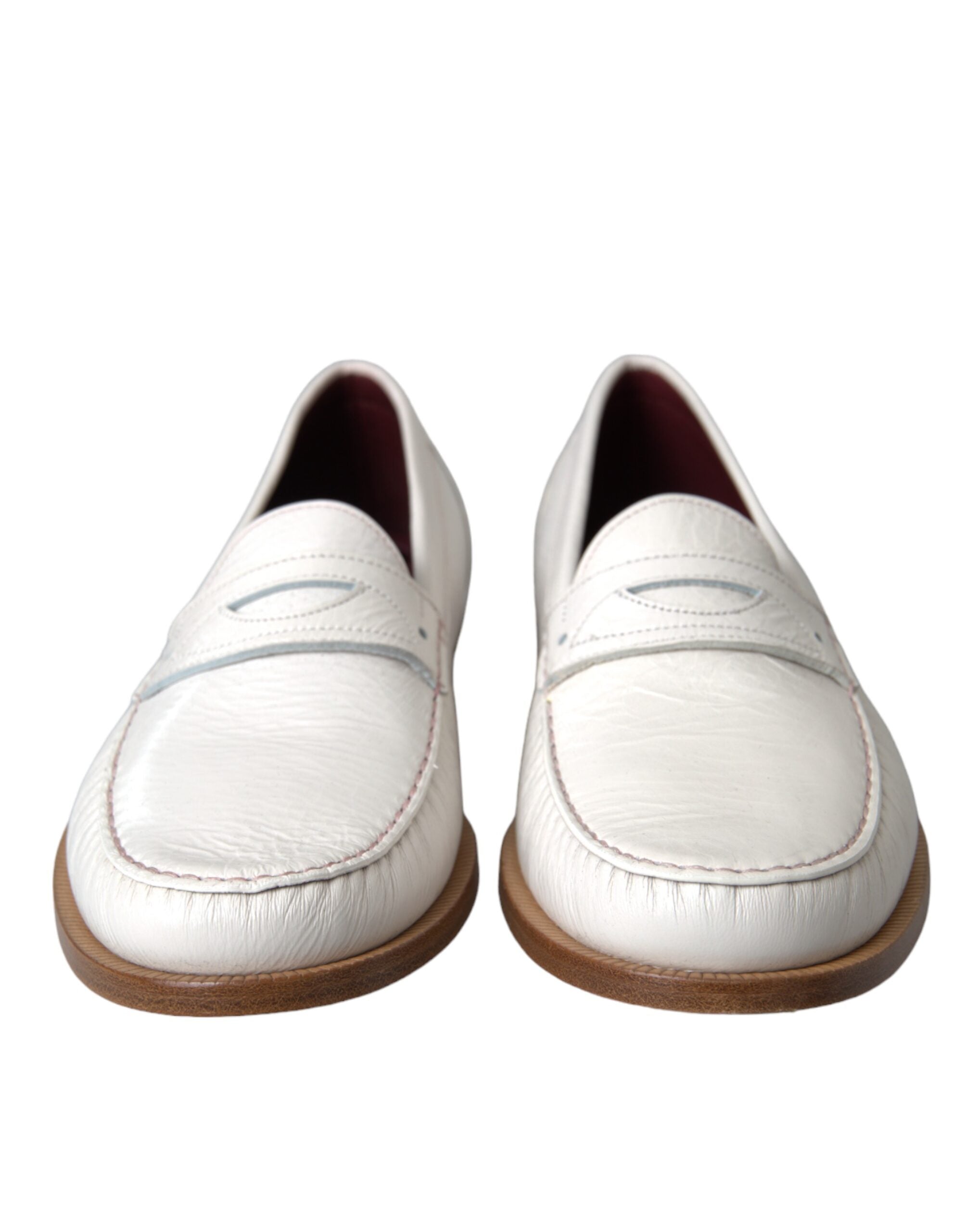 White Leather Slip On Moccasin Loafers Shoes