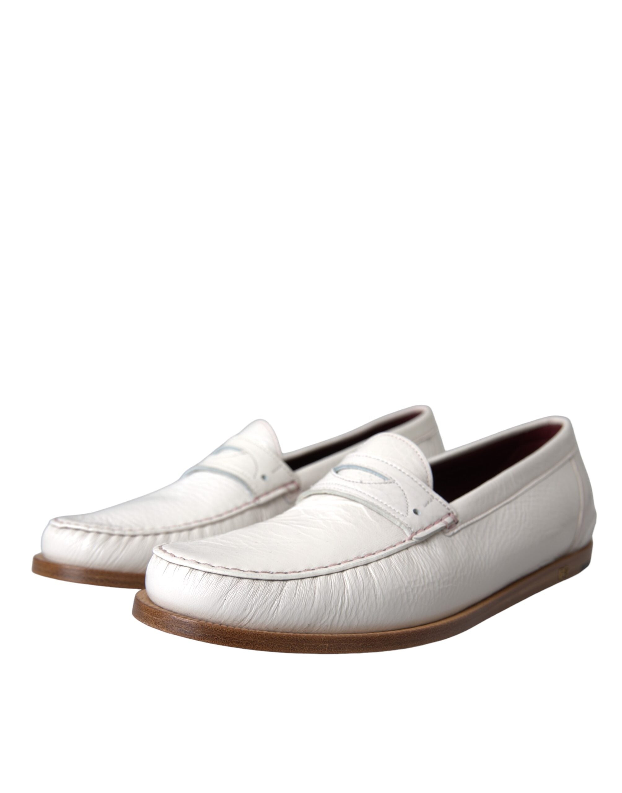 White Leather Slip On Moccasin Loafers Shoes