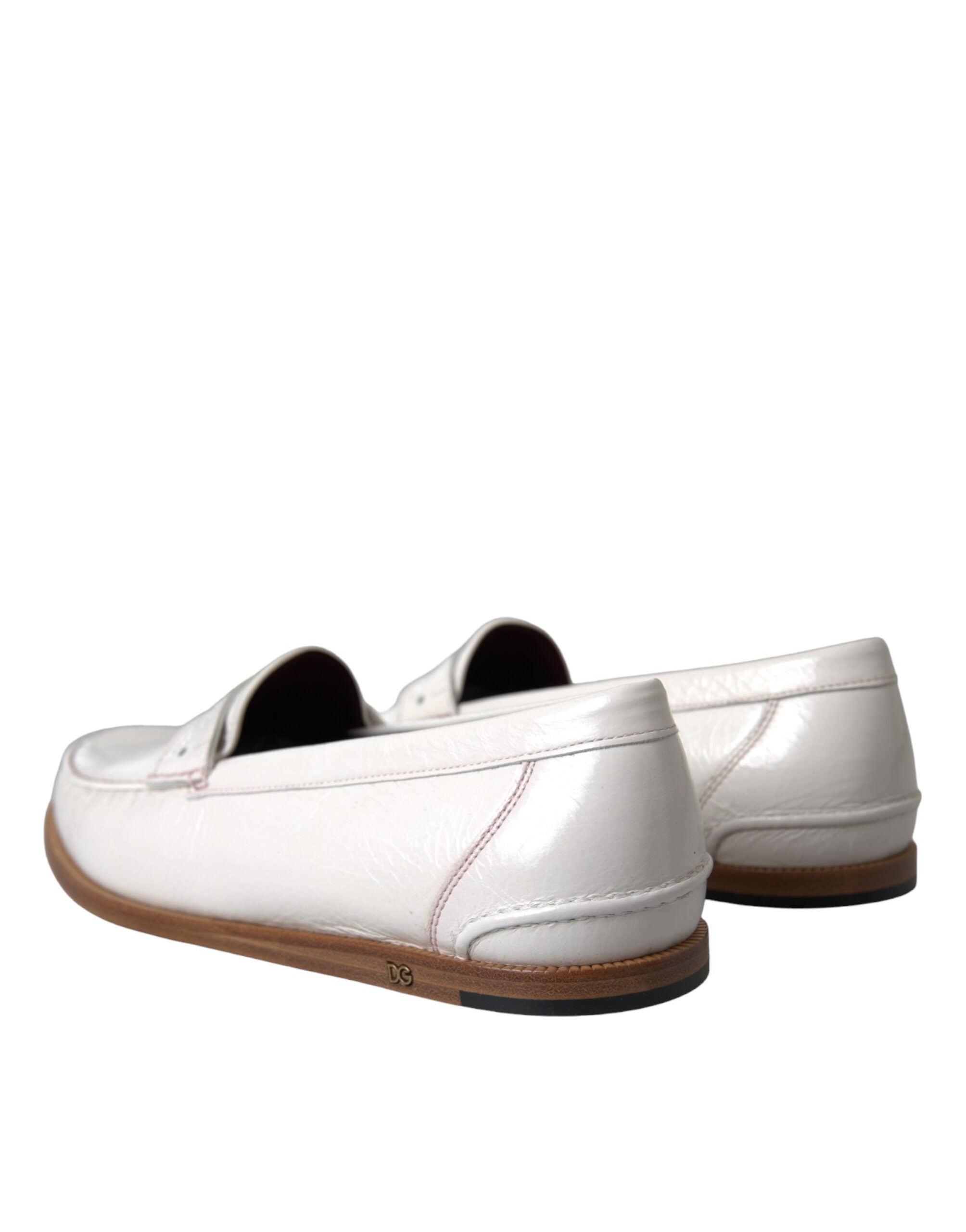 White Leather Slip On Moccasin Loafers Shoes