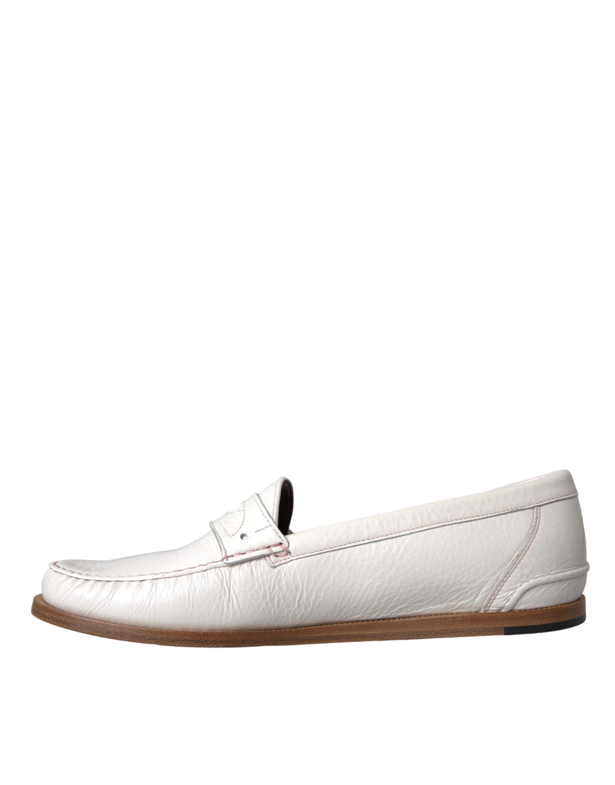 White Leather Slip On Moccasin Loafers Shoes
