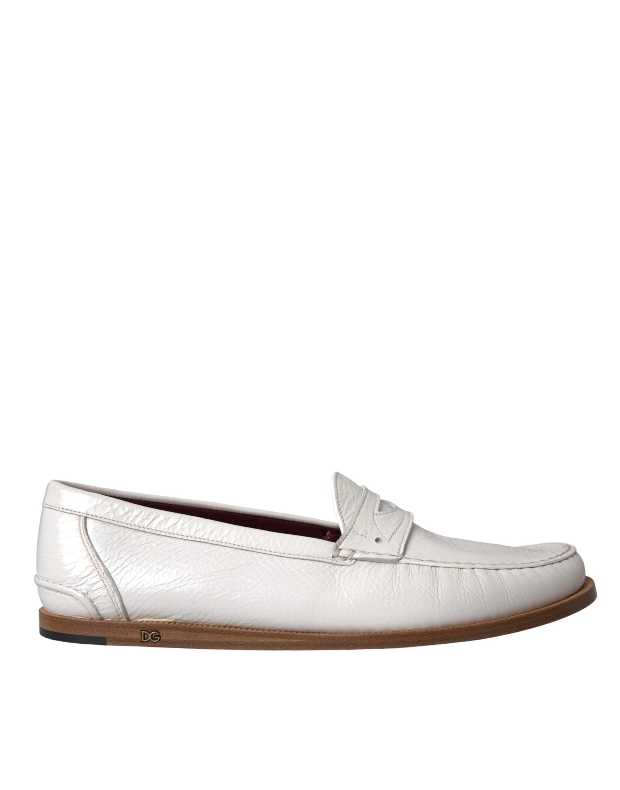 White Leather Slip On Moccasin Loafers Shoes