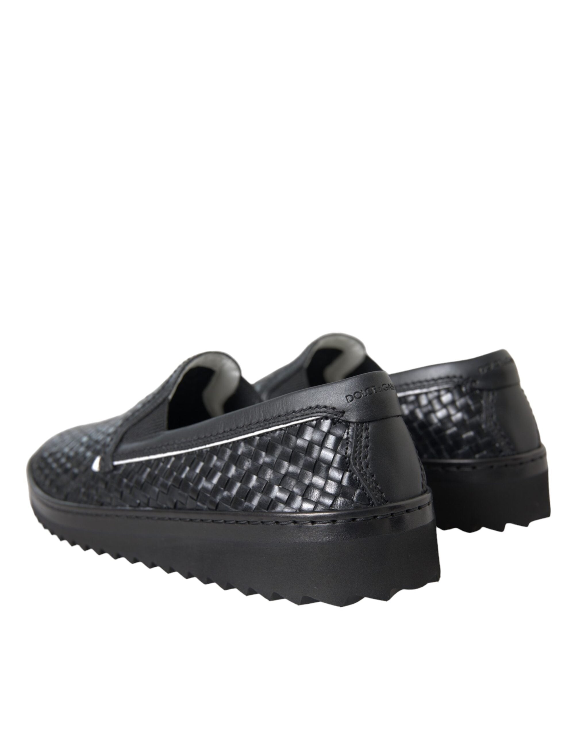 Black woven buffalo leather men's loafers shoes