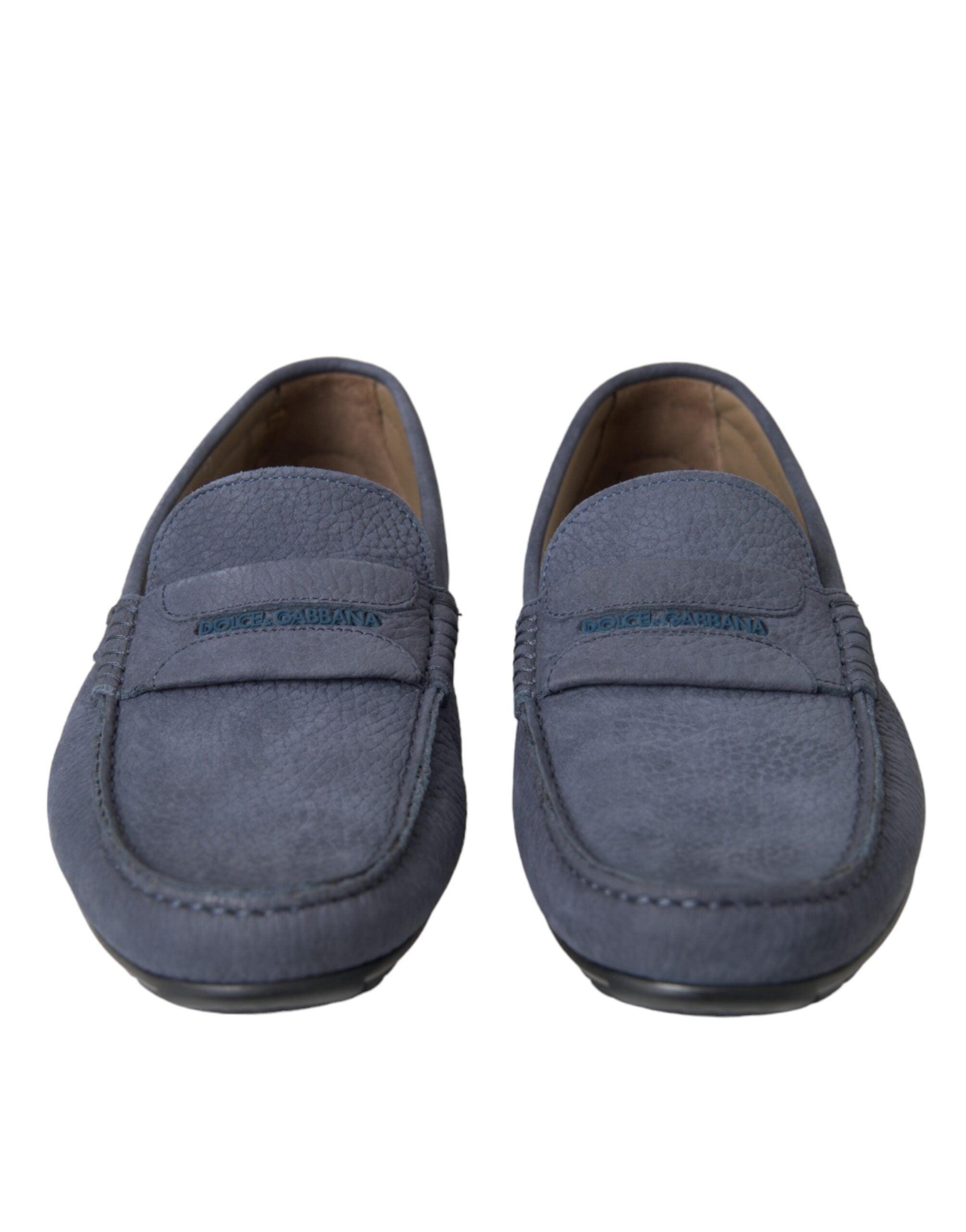 Blue calf leather slip-on moccasin shoes