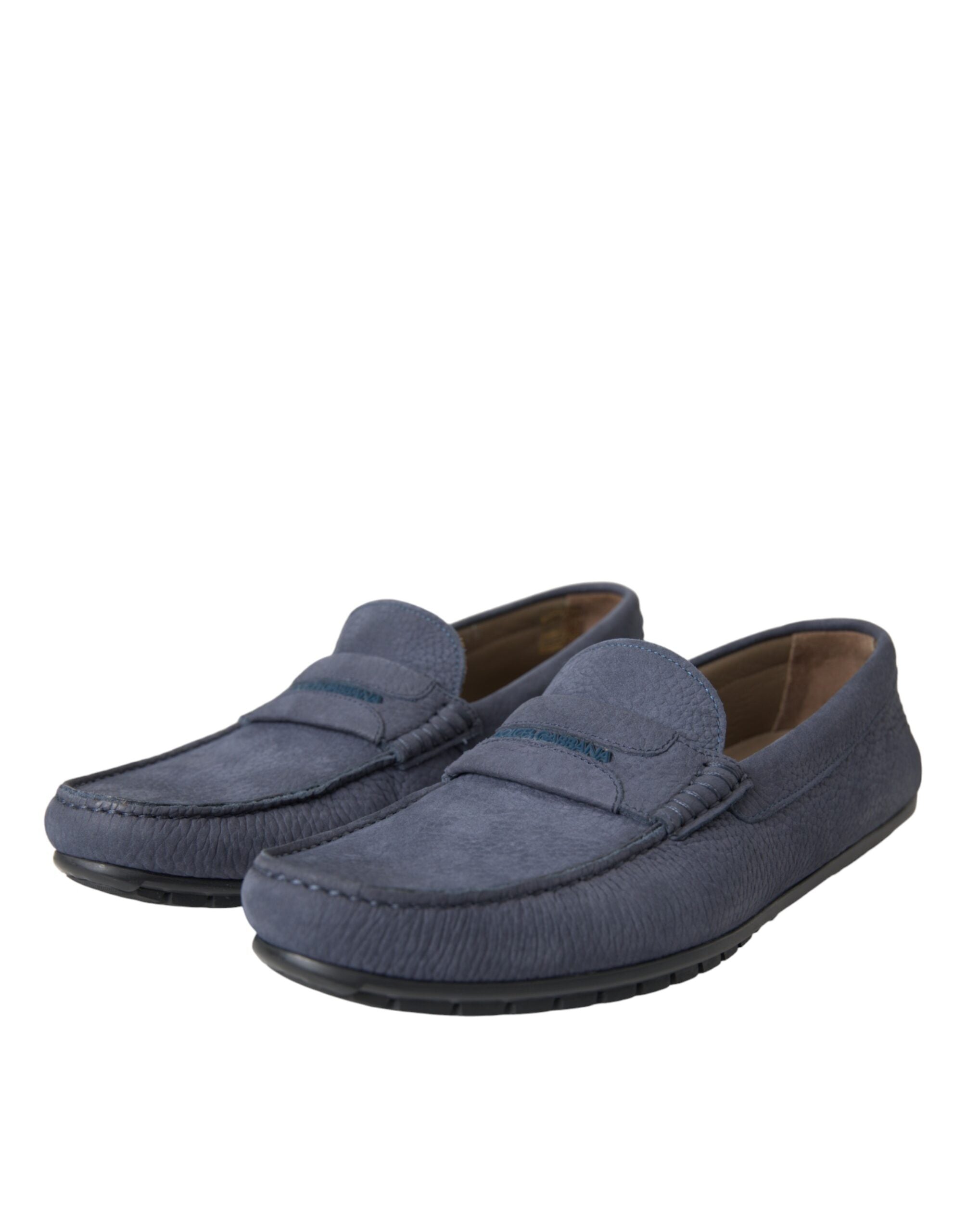 Blue calf leather slip-on moccasin shoes