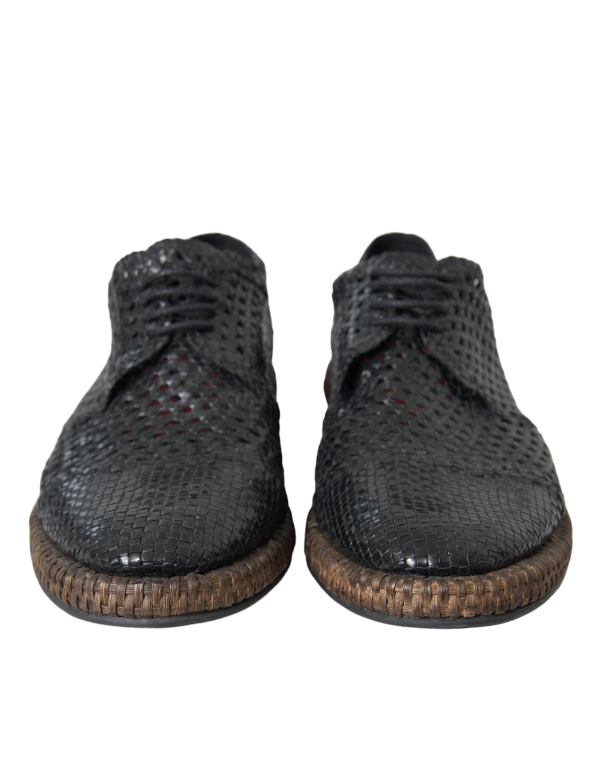 Black woven goatskin lace-up Derby shoes