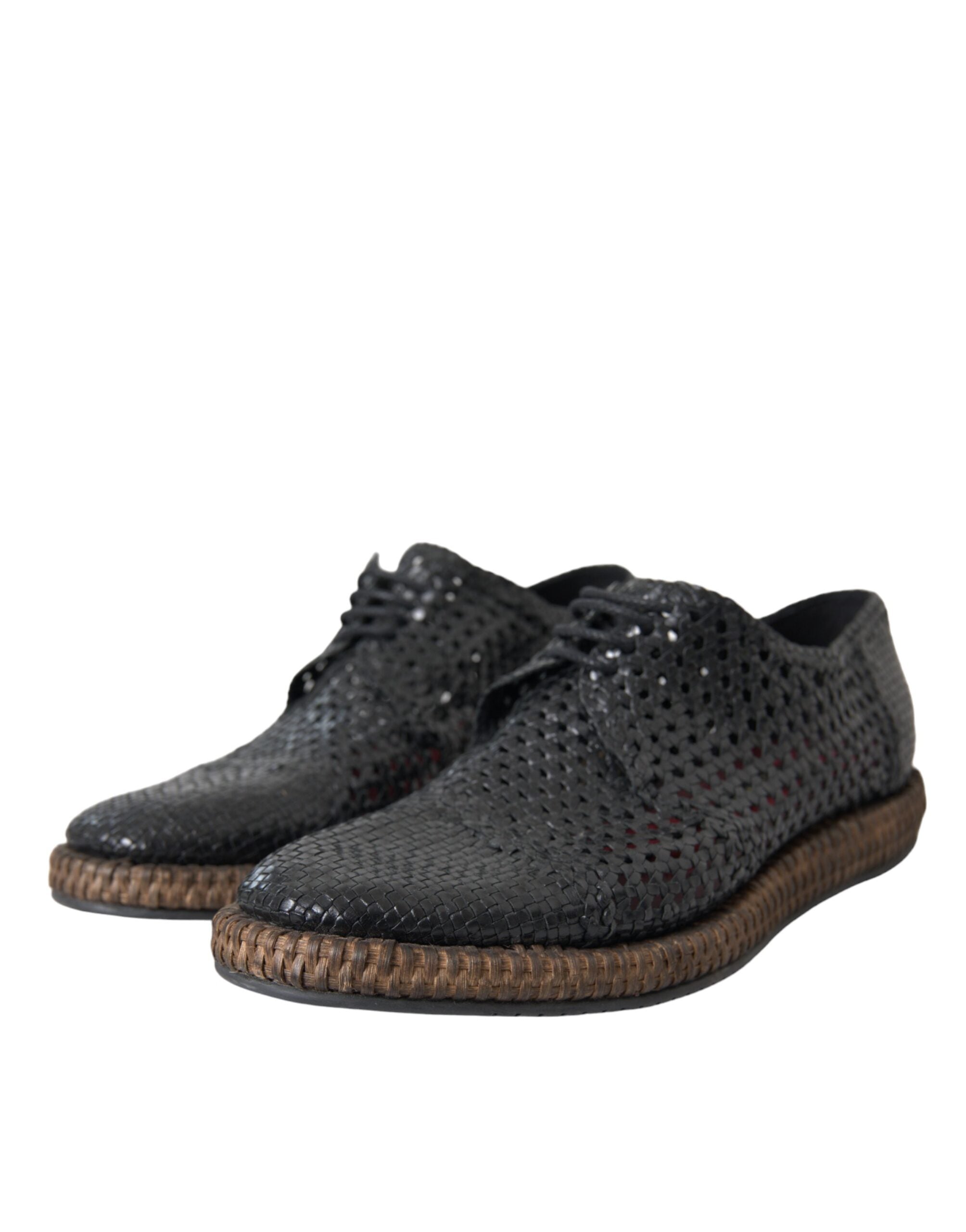 Black woven goatskin lace-up Derby shoes