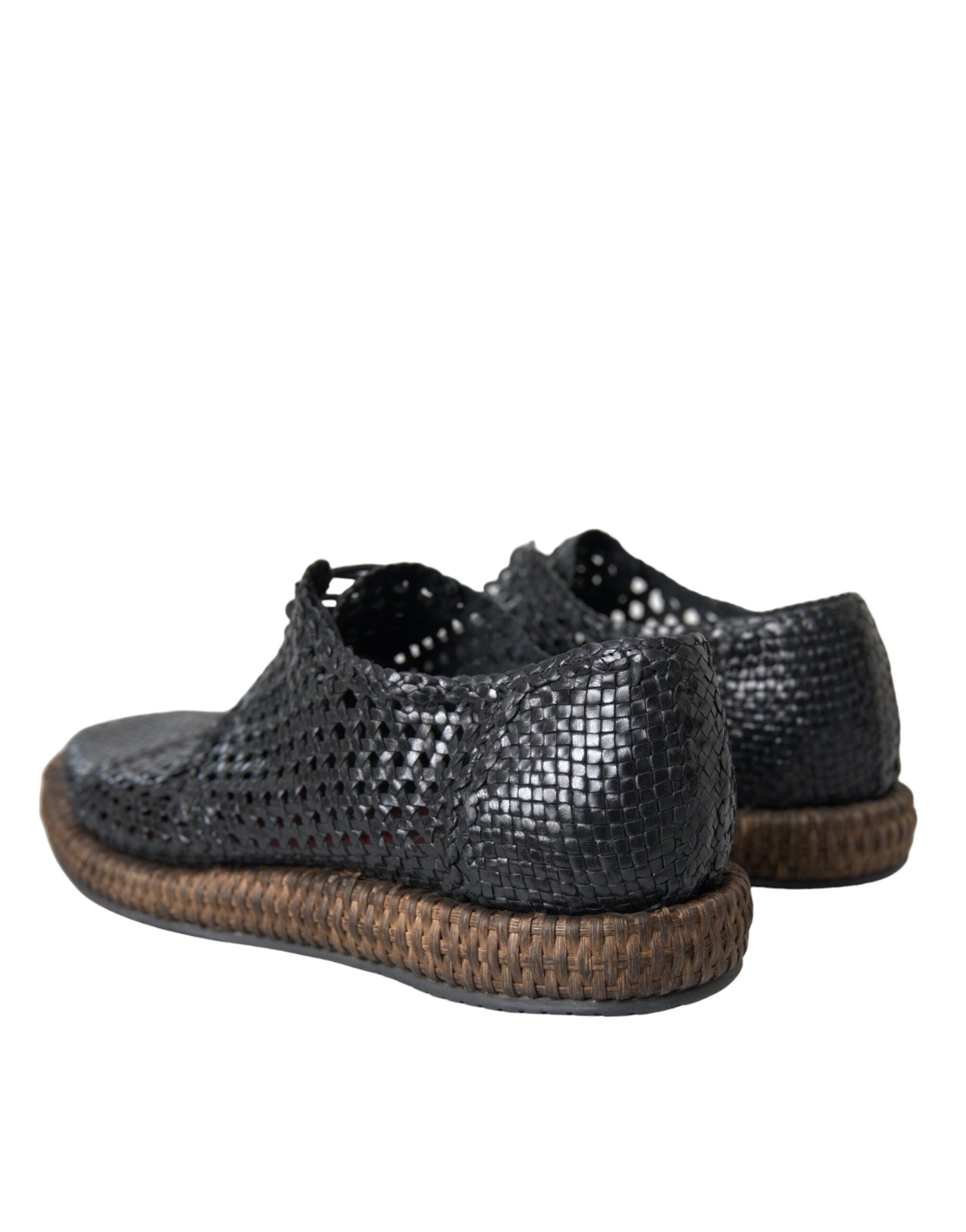 Black woven goatskin lace-up Derby shoes
