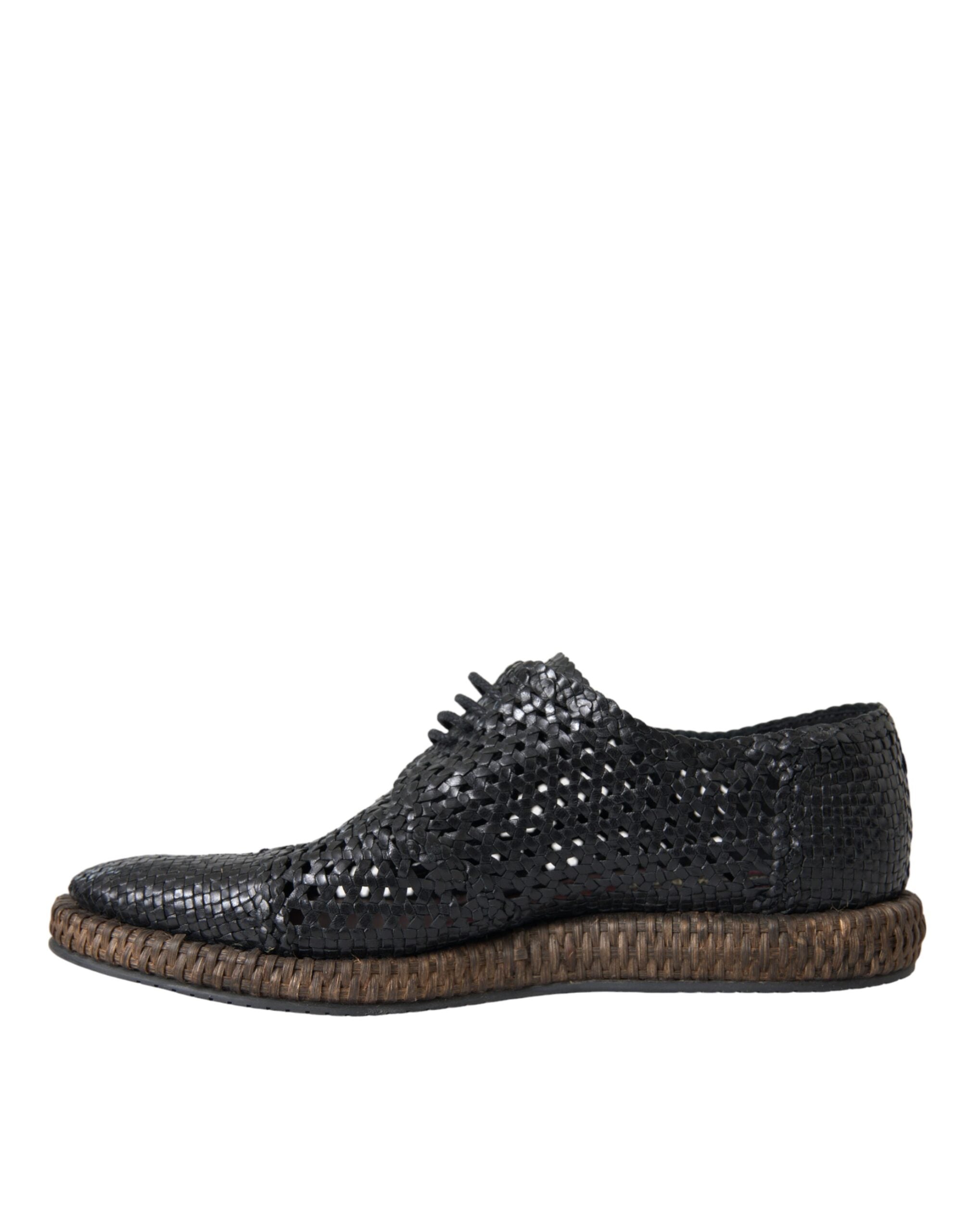Black woven goatskin lace-up Derby shoes