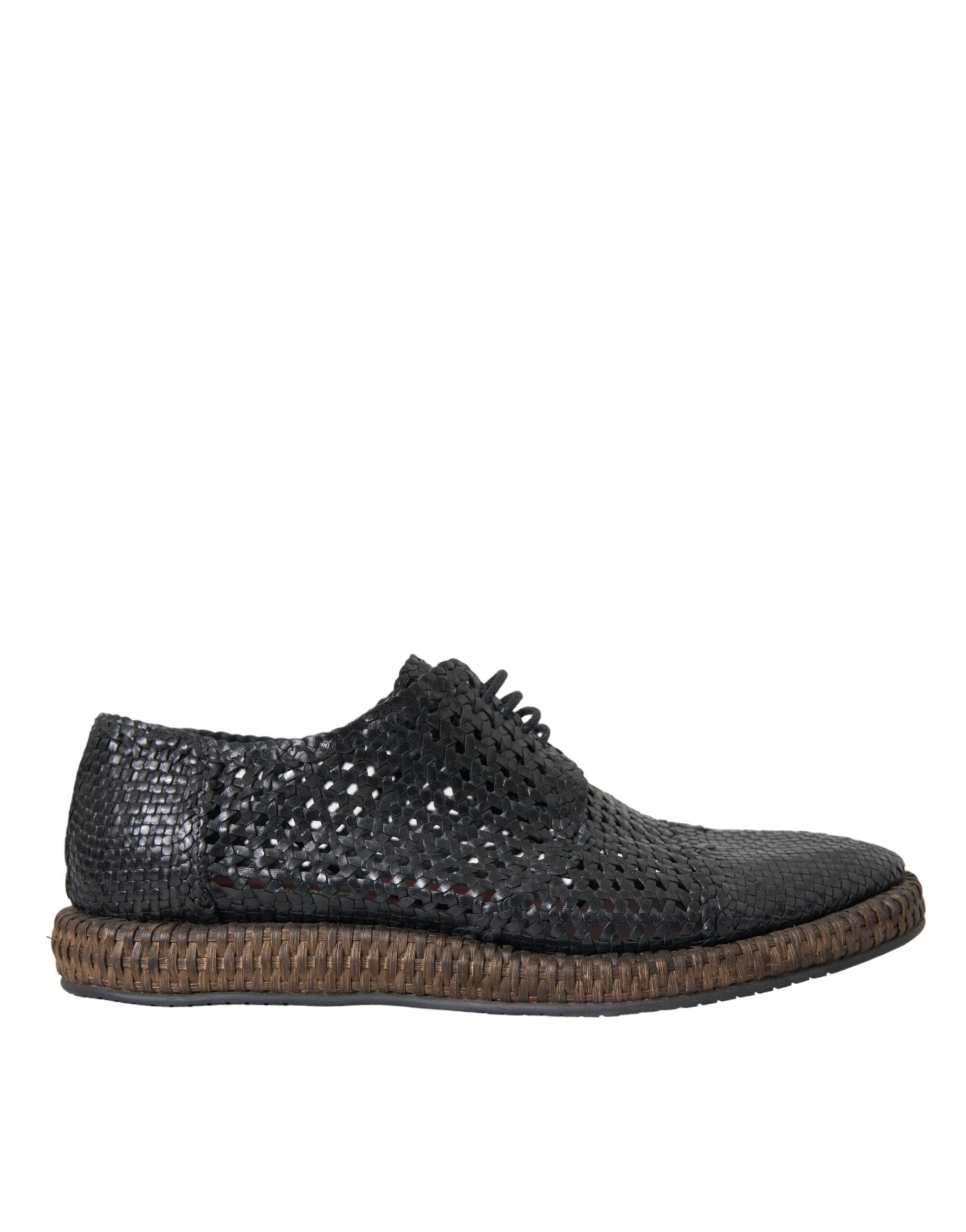 Black woven goatskin lace-up Derby shoes