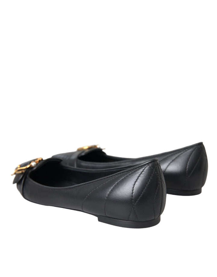 Dolce & Gabbana Schwarz Devotion Leder Spitze Flats Schuhe