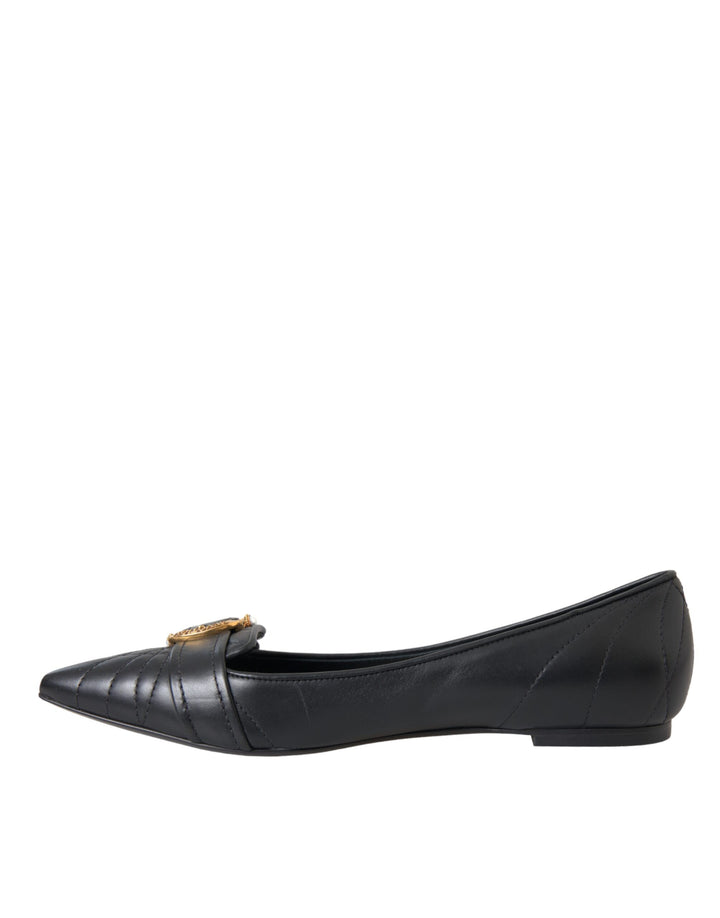 Dolce & Gabbana Schwarz Devotion Leder Spitze Flats Schuhe