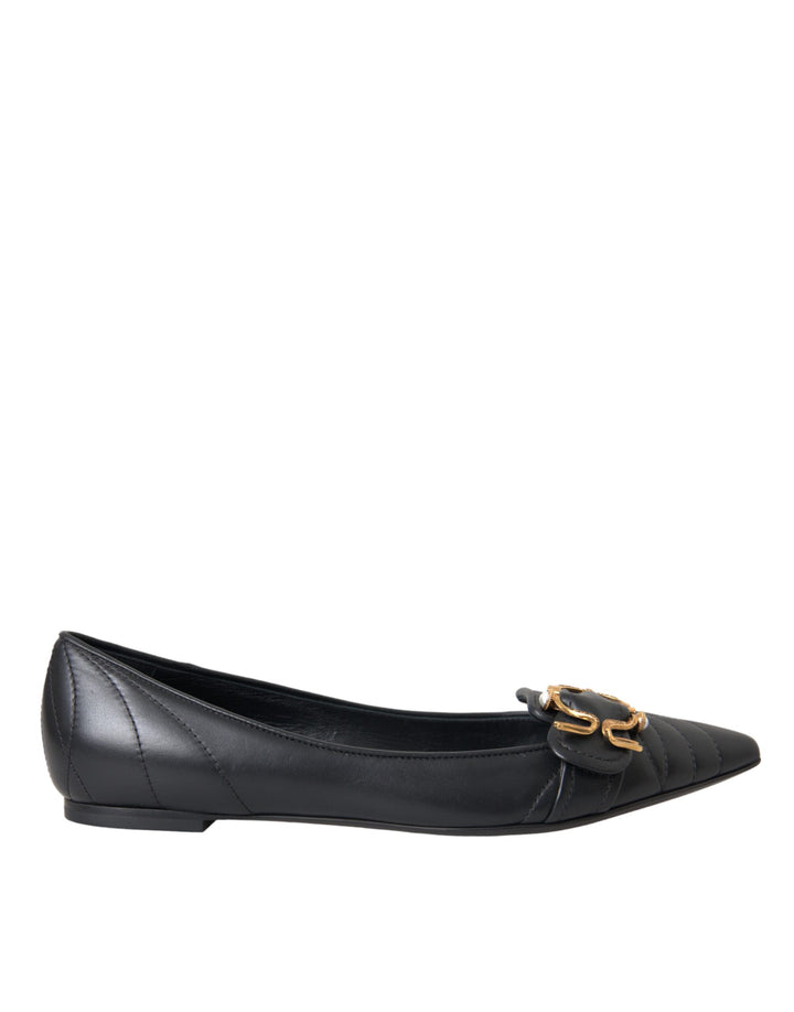 Dolce & Gabbana Schwarz Devotion Leder Spitze Flats Schuhe