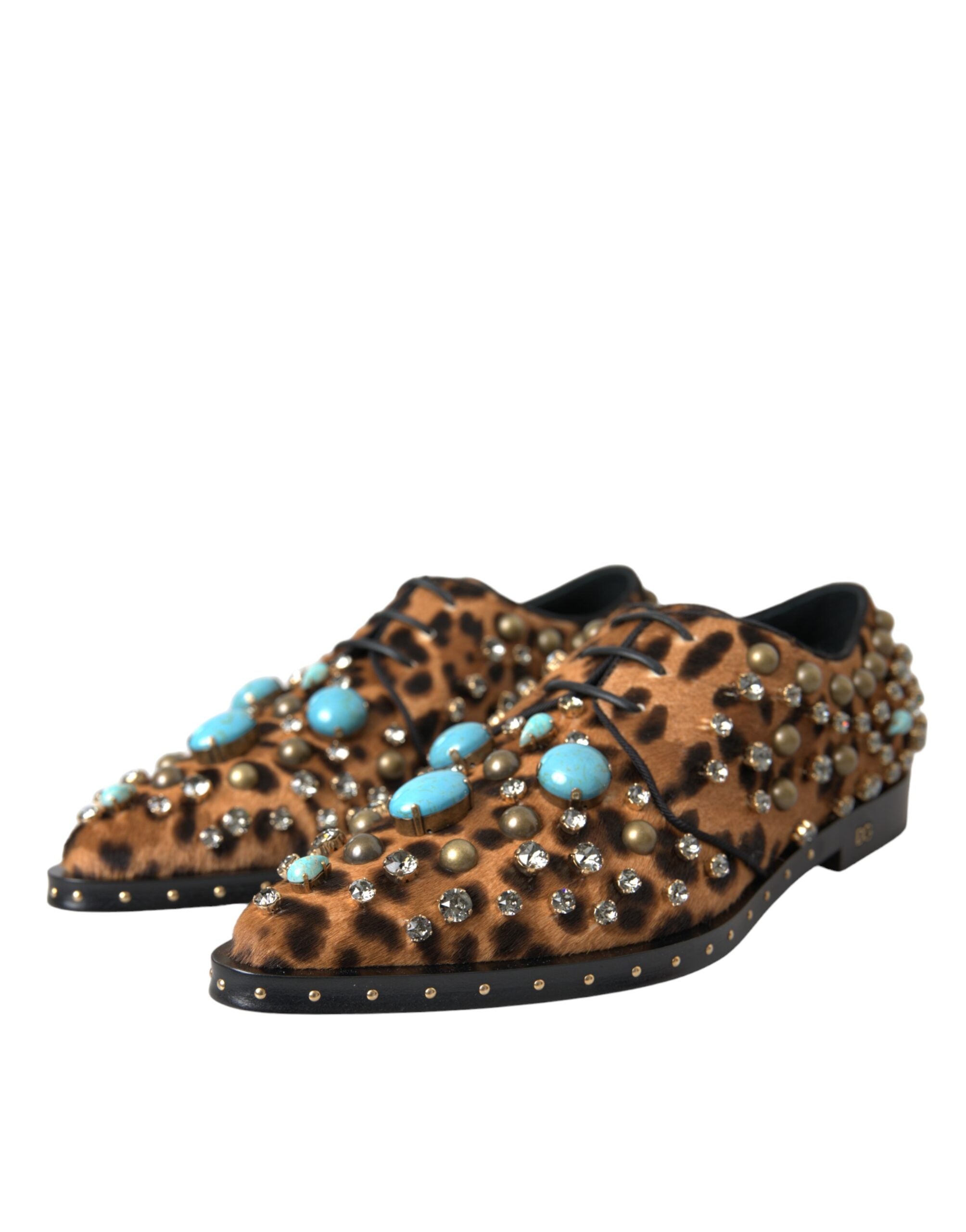 Braune Leopardenhaar-Kristallkleider Broque-Schuhe