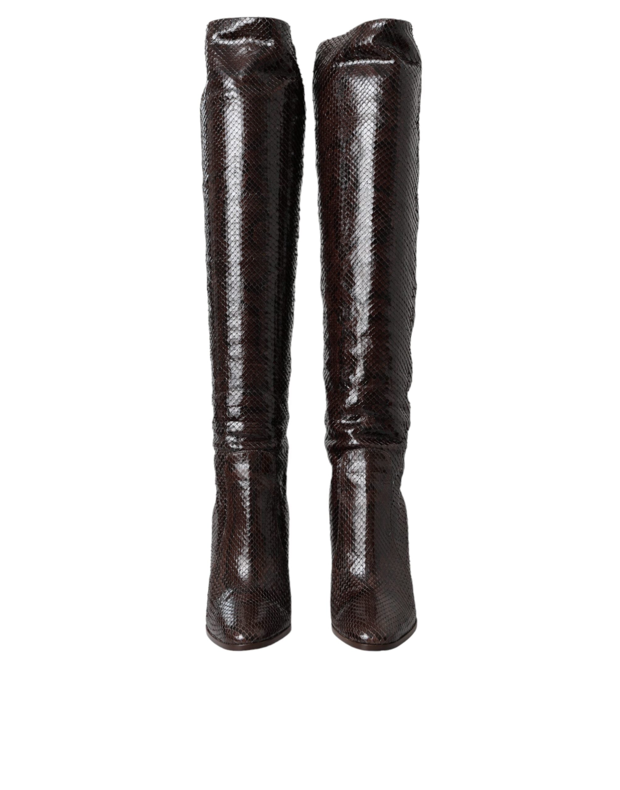 Braun Exotische Leder Absätze Hohe Stiefel Schuhe