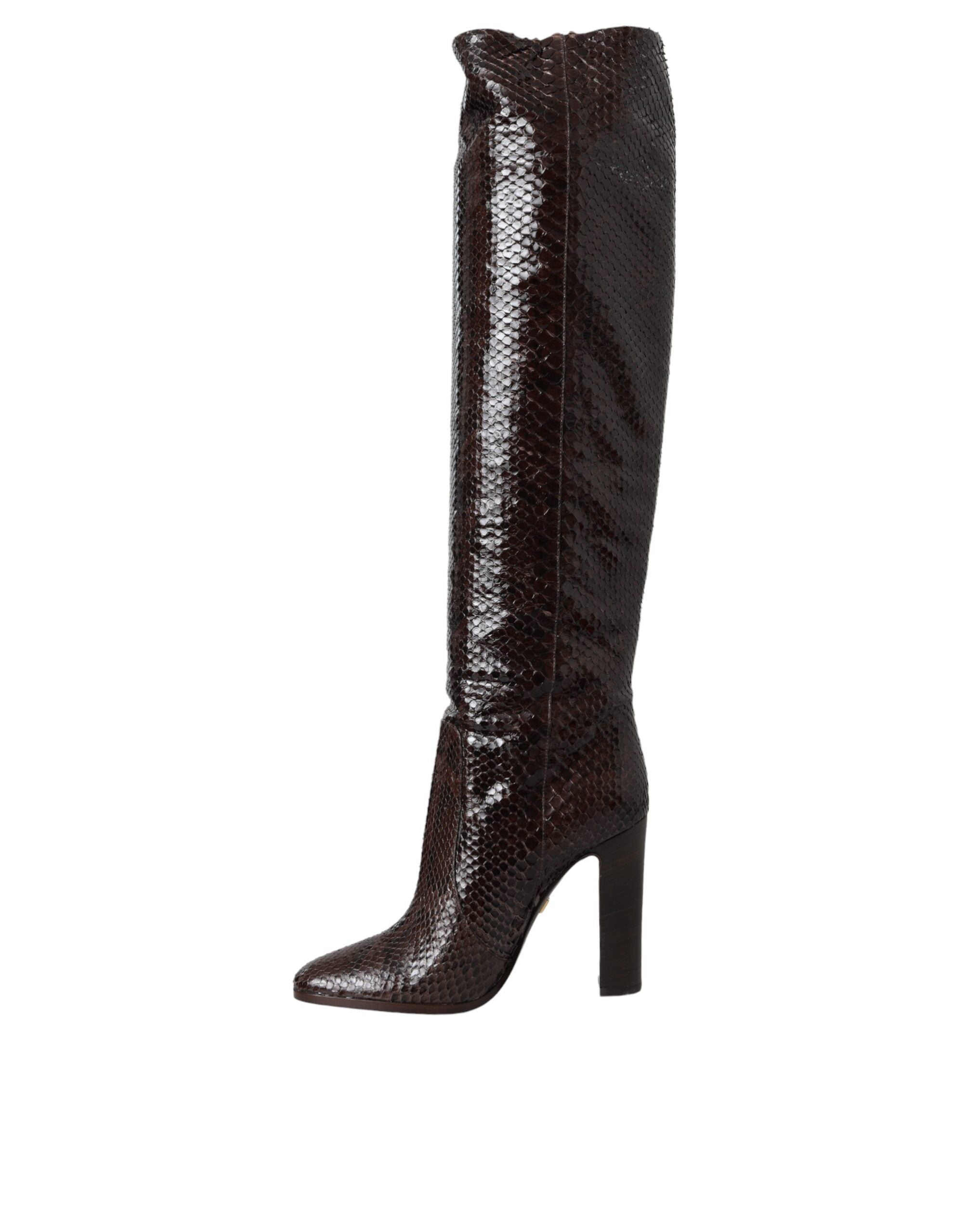 Braun Exotische Leder Absätze Hohe Stiefel Schuhe