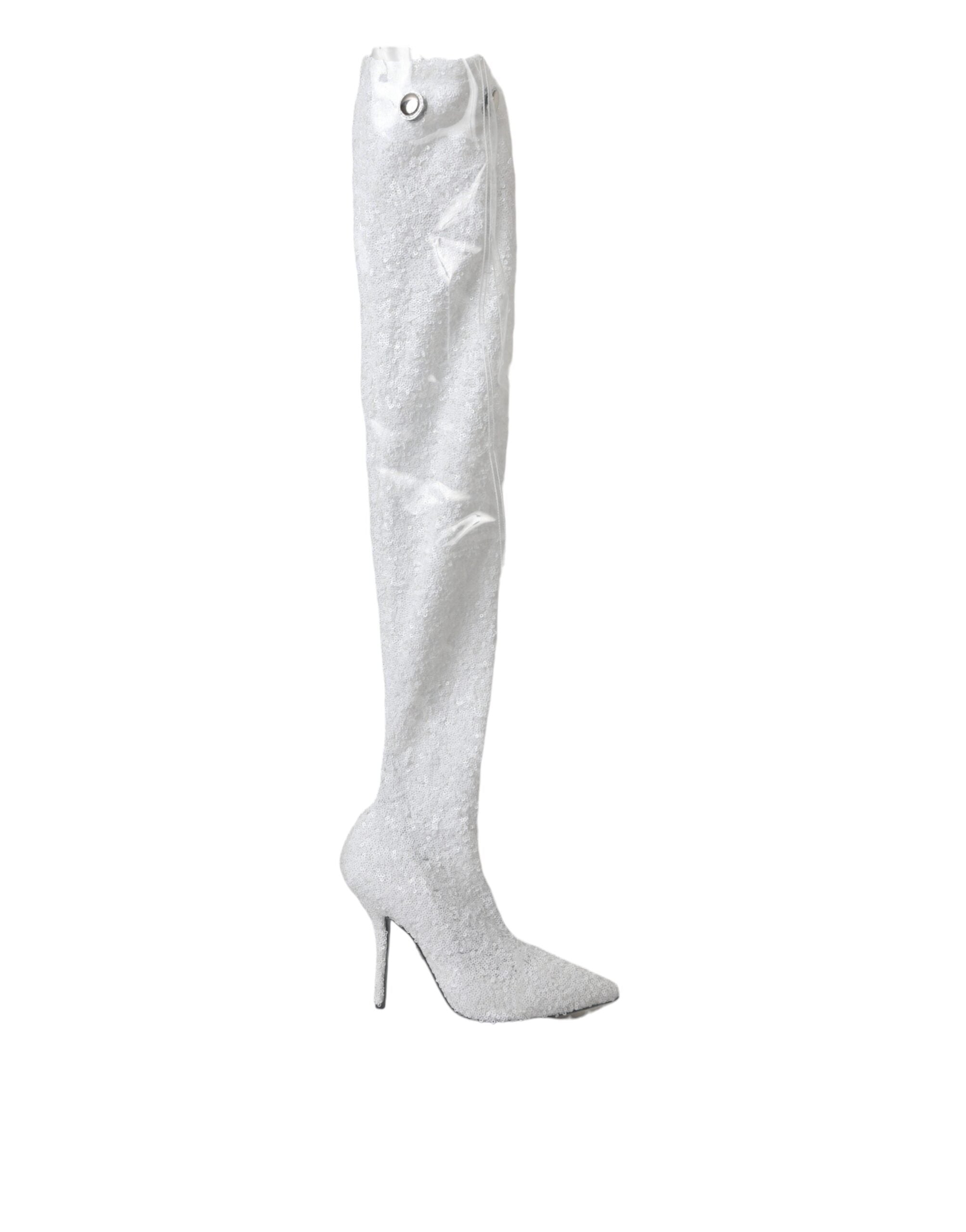 Weiße Absätze Stiletto Kniehohe Stiefel Schuhe