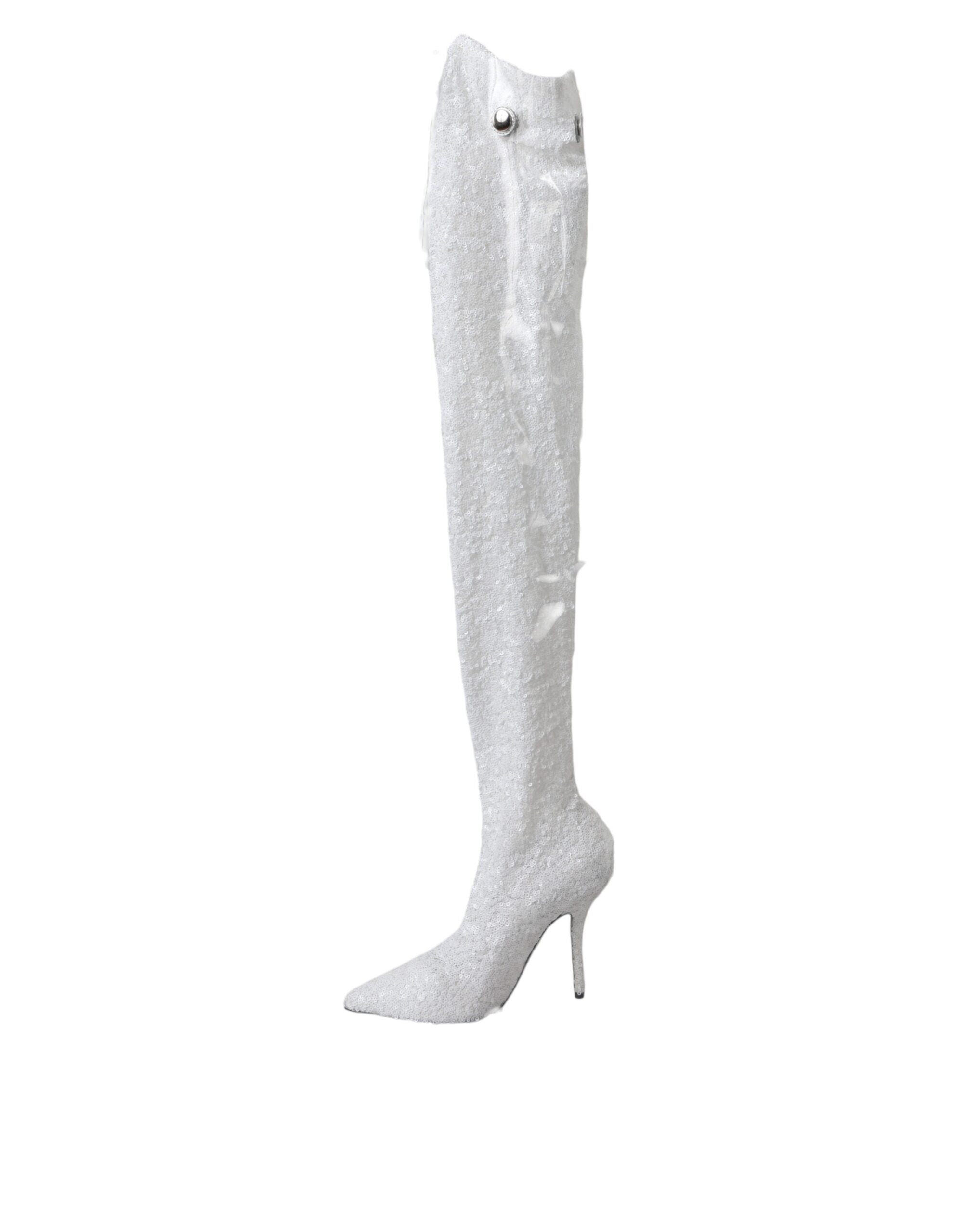 Weiße Absätze Stiletto Kniehohe Stiefel Schuhe