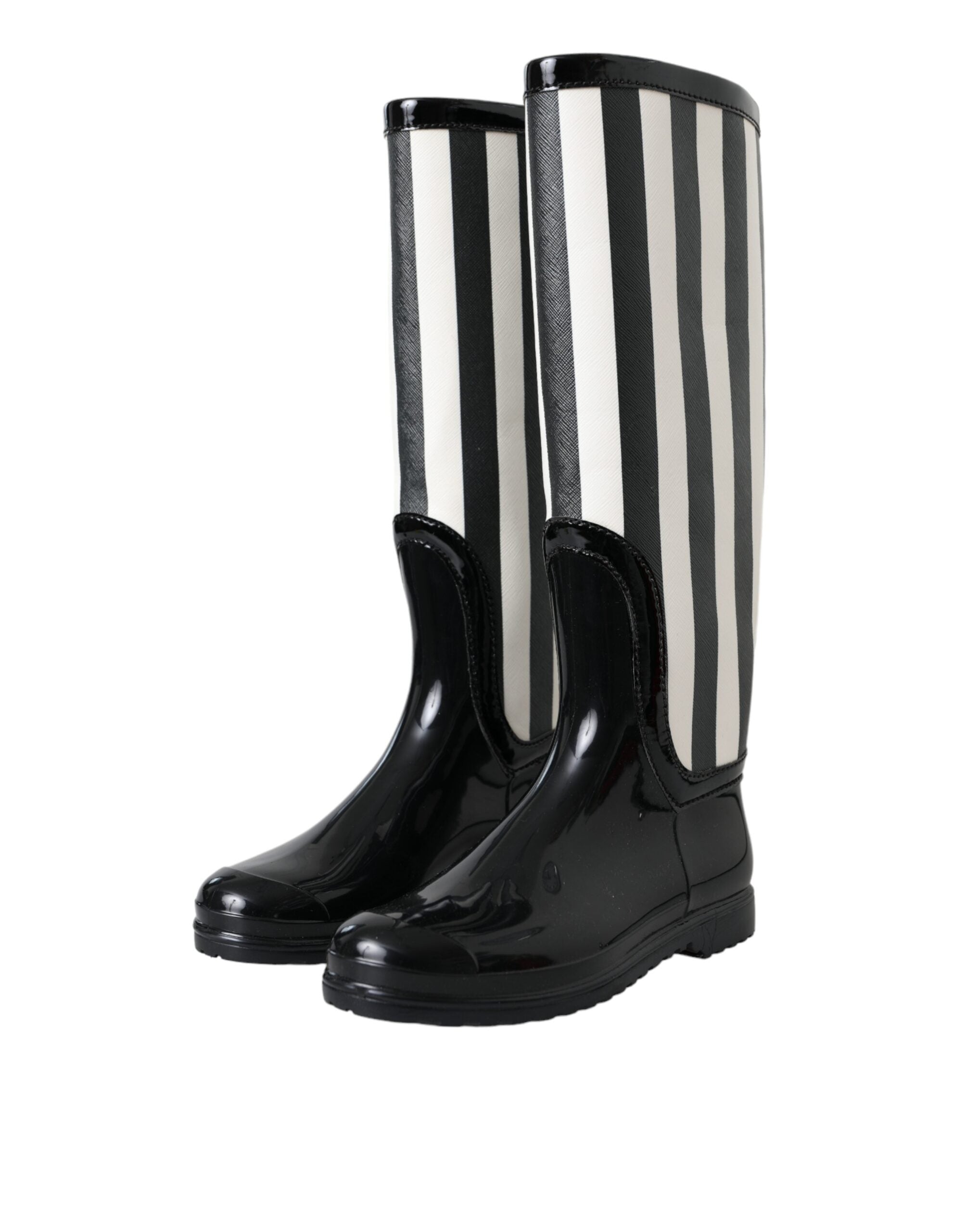 Schwarze kniehohe flache Gummistiefel Schuhe
