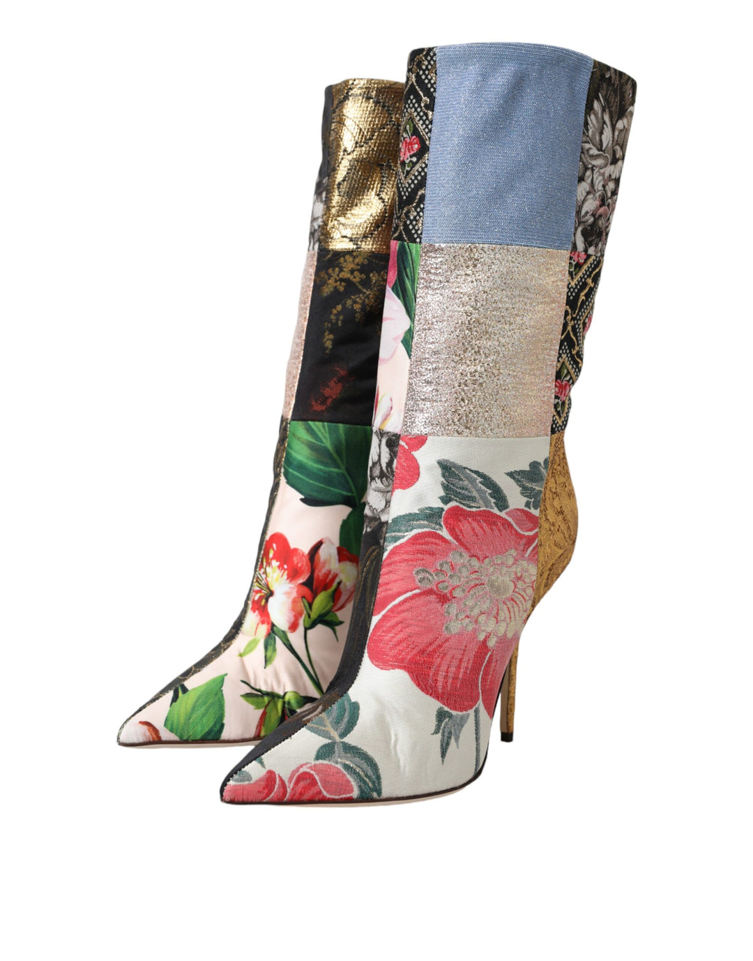 Dolce & Gabbana Multicolor Patchwork Print Absatzstiefel Schuhe