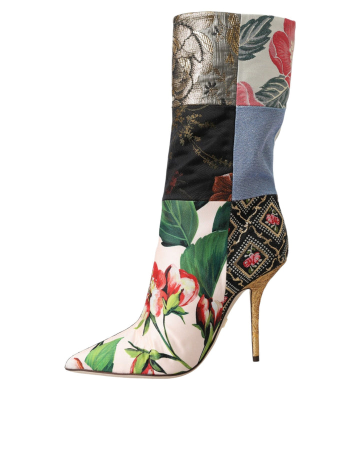 Dolce & Gabbana Multicolor Patchwork Print Absatzstiefel Schuhe