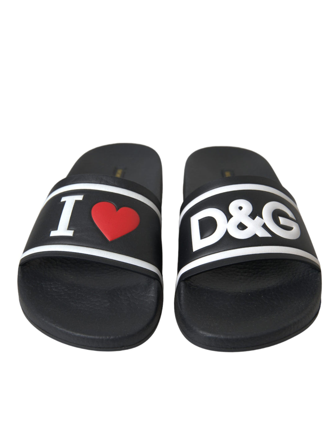 Dolce & Gabbana Schwarz Leder I Love D&G Sandalen Rutschen Schuhe