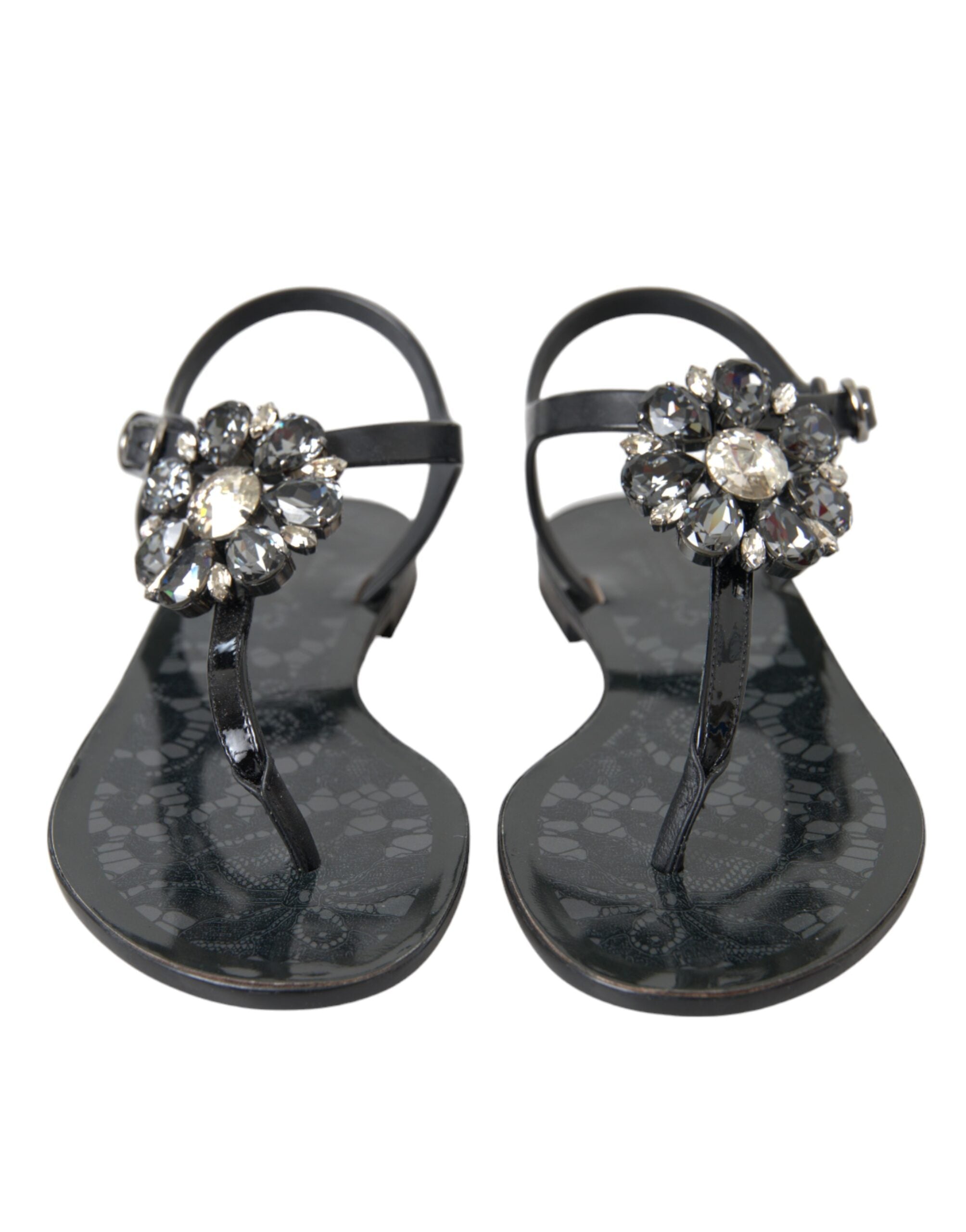 Schwarz Kristall Flats Sandalen Flip Flops Schuhe