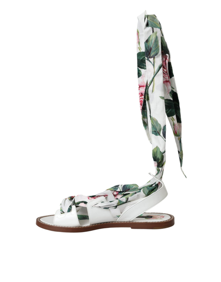 Dolce & Gabbana Multicolor Floral Print Ankle Wrap Sandalen Schuhe