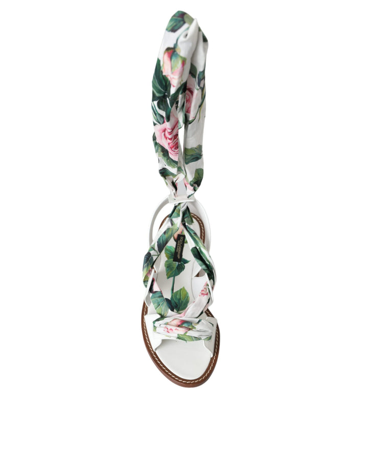 Dolce & Gabbana Multicolor Floral Print Ankle Wrap Sandalen Schuhe