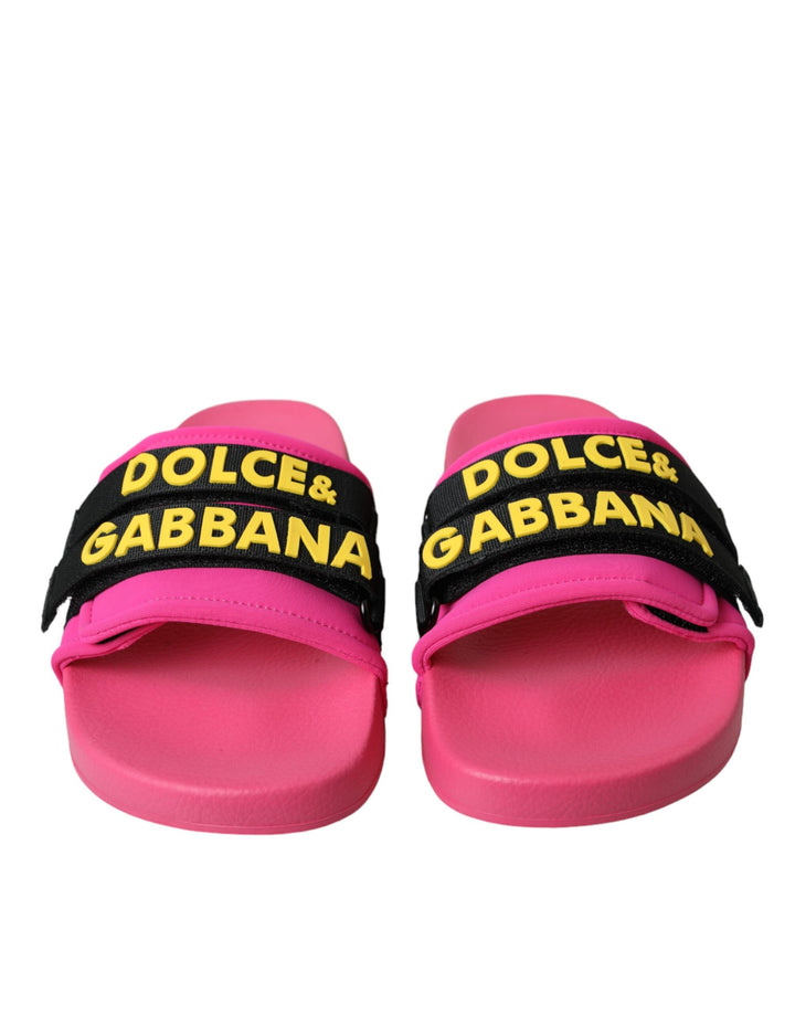 Dolce & Gabbana Rosa Schwarz Logo Beachwear Flats Sandalen Schuhe