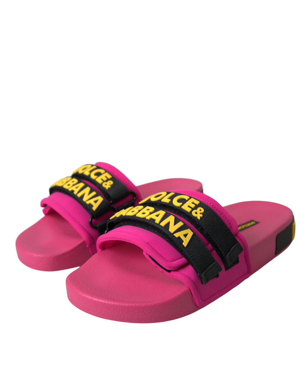 Dolce & Gabbana Rosa Schwarz Logo Beachwear Flats Sandalen Schuhe