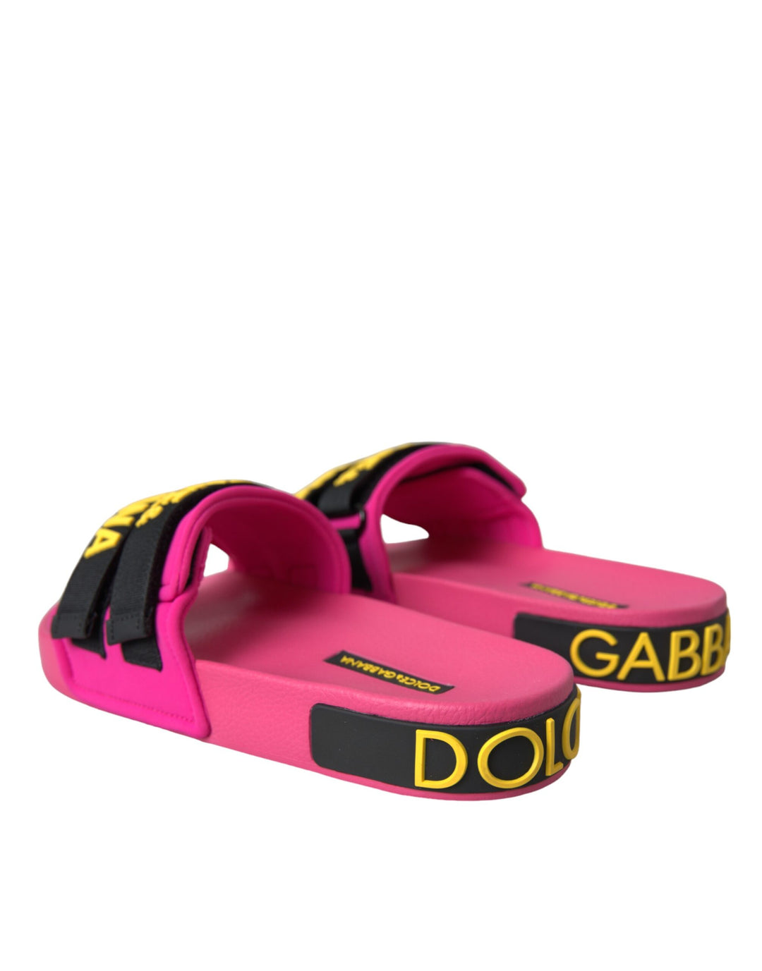 Dolce & Gabbana Rosa Schwarz Logo Beachwear Flats Sandalen Schuhe