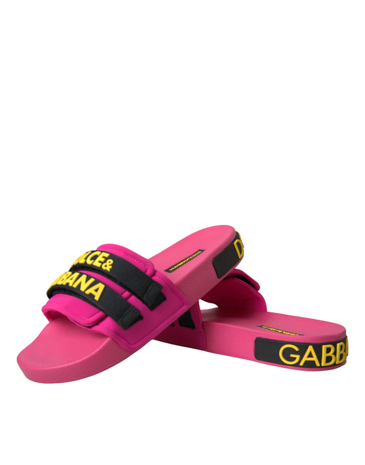 Dolce & Gabbana Rosa Schwarz Logo Beachwear Flats Sandalen Schuhe